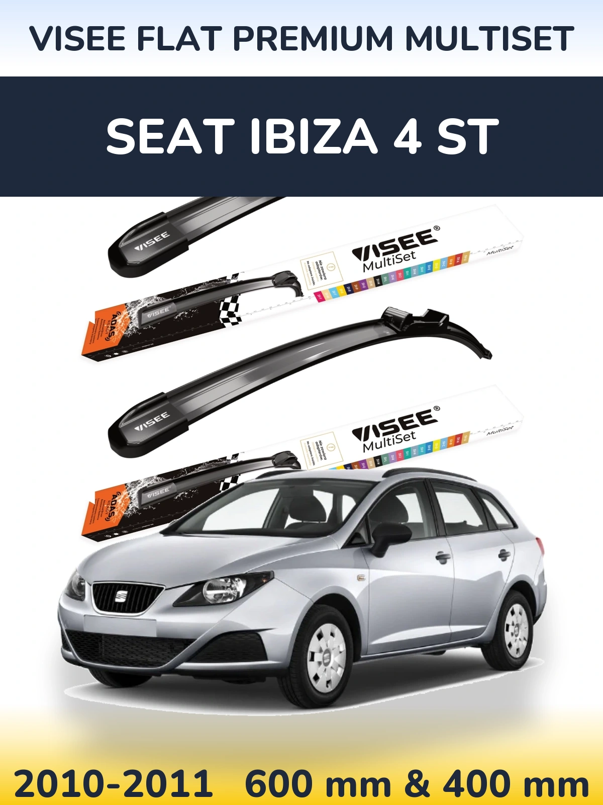 Front wiper blade set VISEE FLAT PREMIUM MultiSet 600 & 400 мм for SEAT Ibiza 4 ST 2010-2011