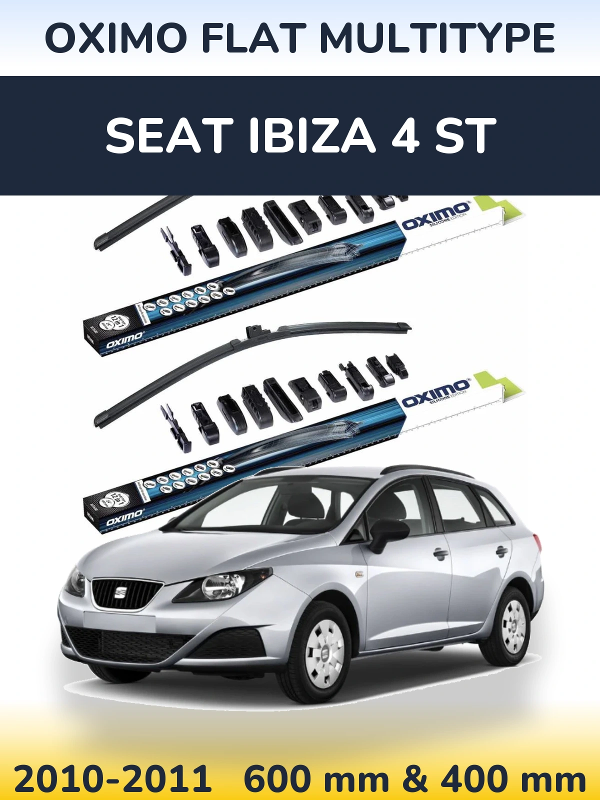 Комплект передніх щіток Oximo Flat MultiТипe 600 & 400 мм для SEAT Ibiza 4 ST 2010-2011