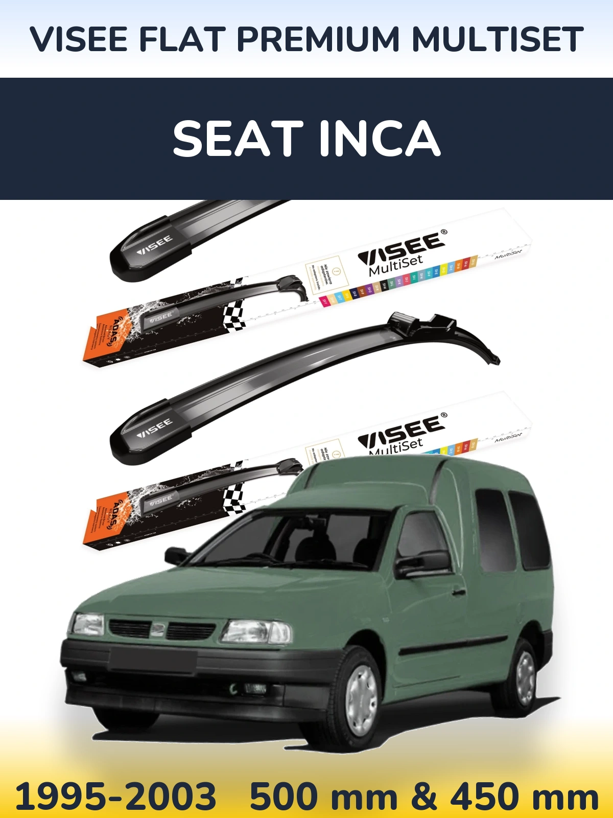 Комплект передних дворников VISEE FLAT PREMIUM MultiSet 500 & 450 мм для SEAT Inca 1995-2003