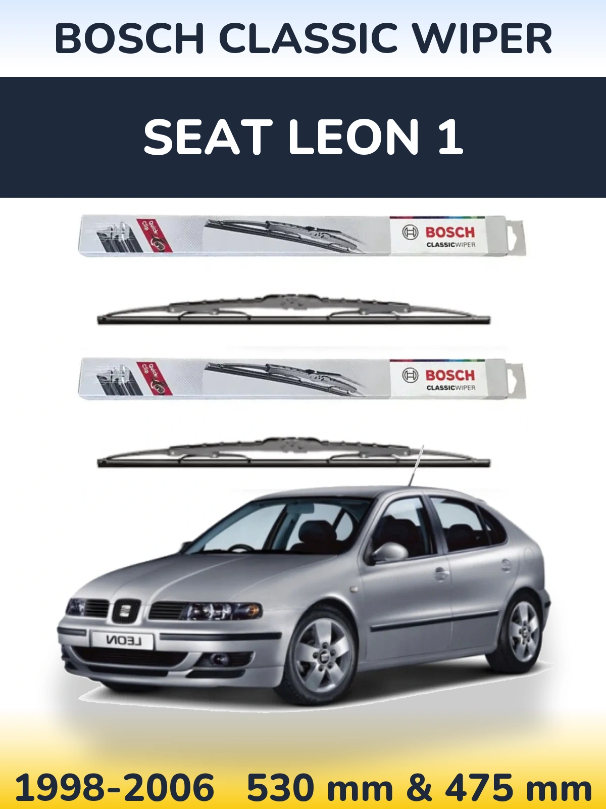 Front wiper blade set BOSCH Classic Wiper 530 & 475 мм for SEAT Leon 1 1998-2006