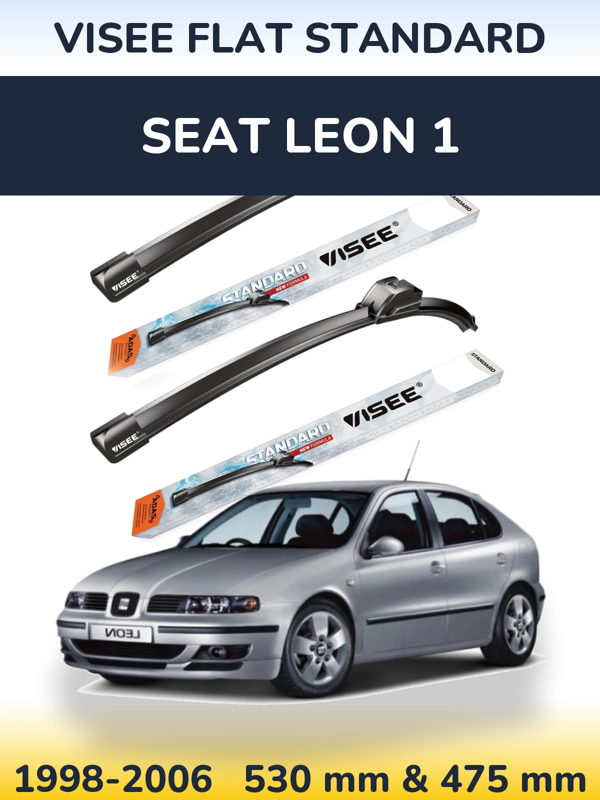 Komplet przednich wycieraczek VISEE FLAT STANDARD 530 & 475 mm do SEAT Leon 1 1998-2006