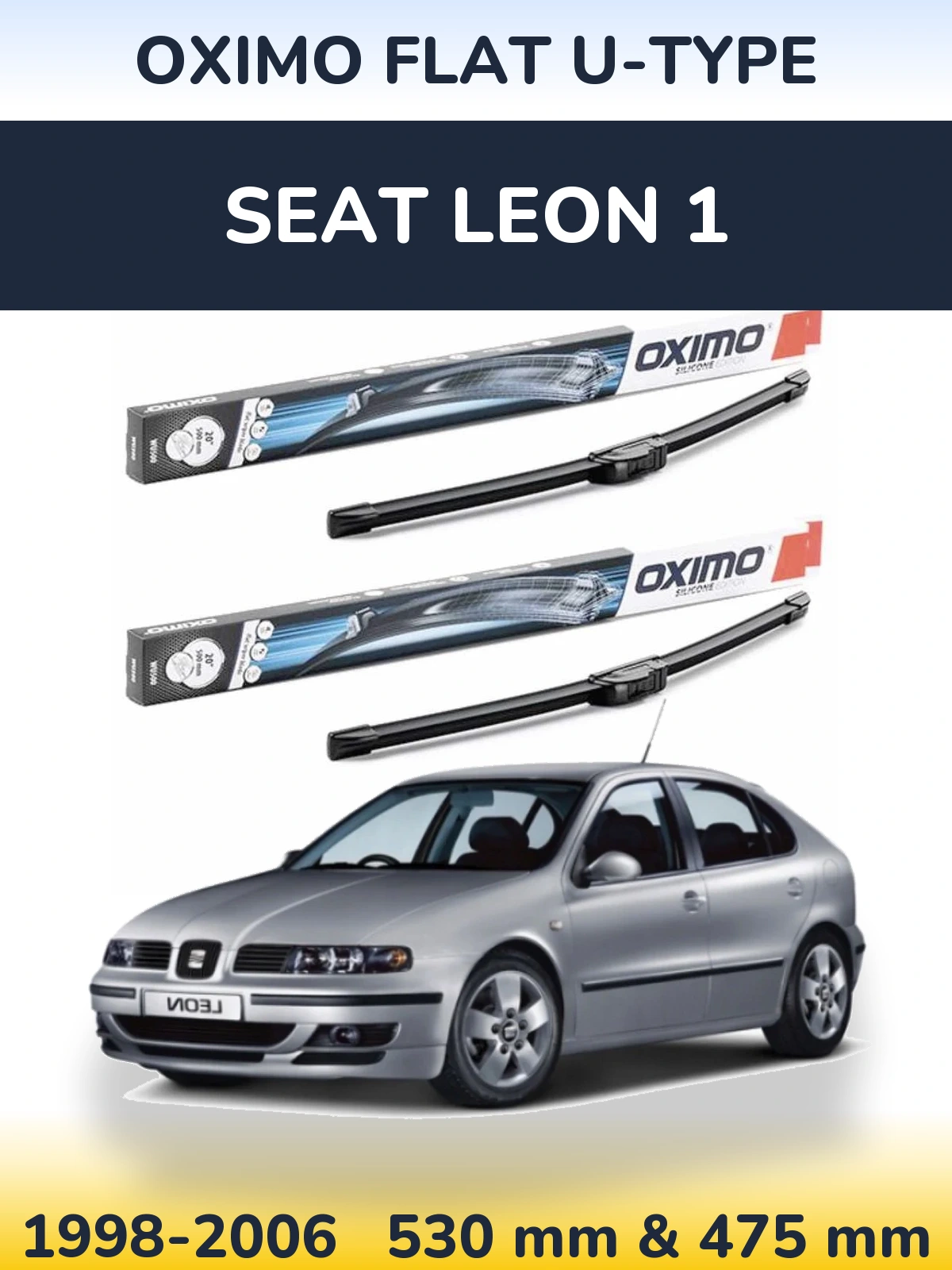 Комплект передних дворников Oximo Flat U-type 530 & 475 мм для SEAT Leon 1 1998-2006