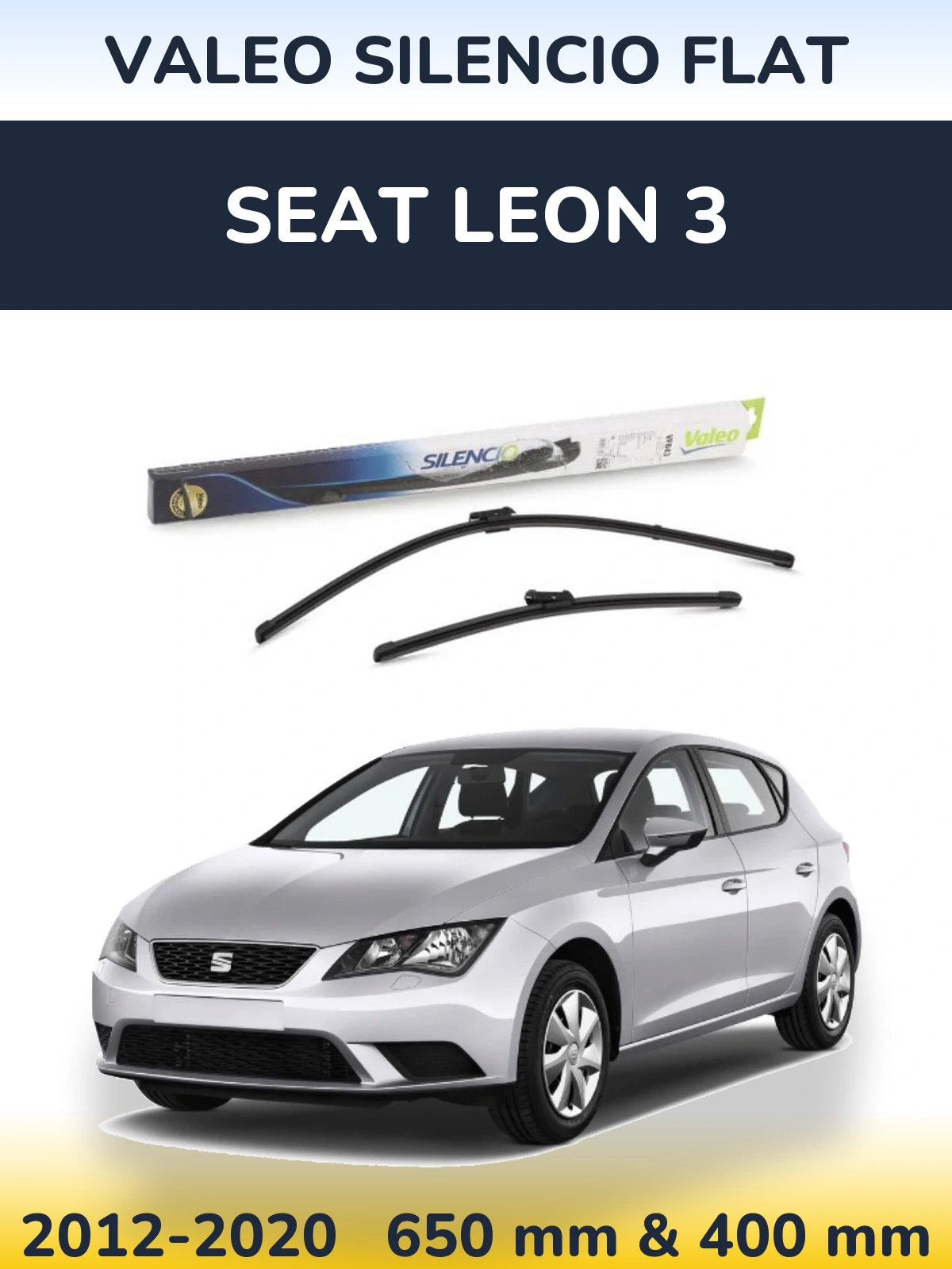 Front wiper blade set Valeo Silencio Flat 650 & 400 mm for SEAT Leon 3 2012-2020