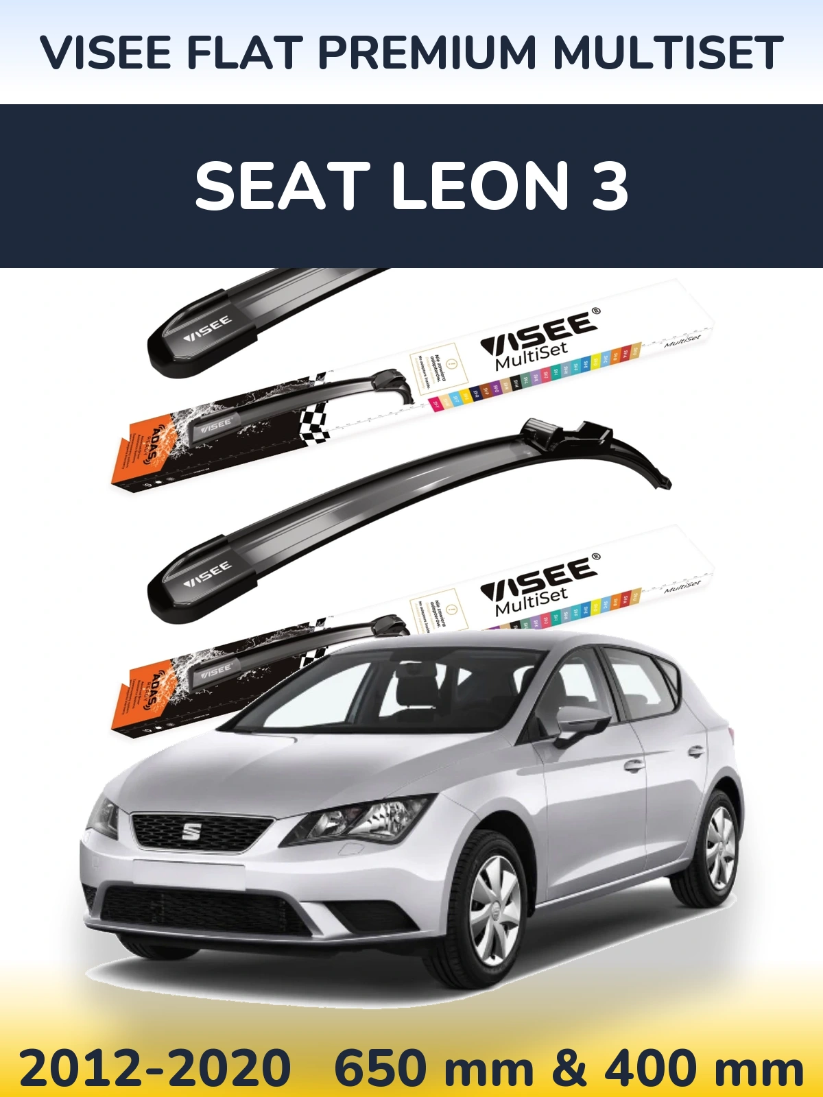 Комплект передних дворников VISEE FLAT PREMIUM MultiSet 650 & 400 мм для SEAT Leon 3 2012-2020