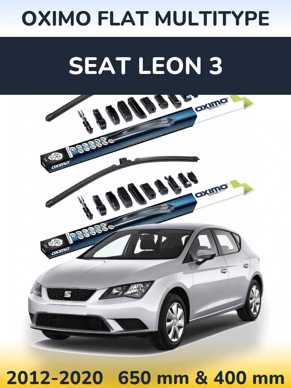 Front wiper blade set Oximo Flat MultiTypee 650 & 400 mm for SEAT Leon 3 2012-2020