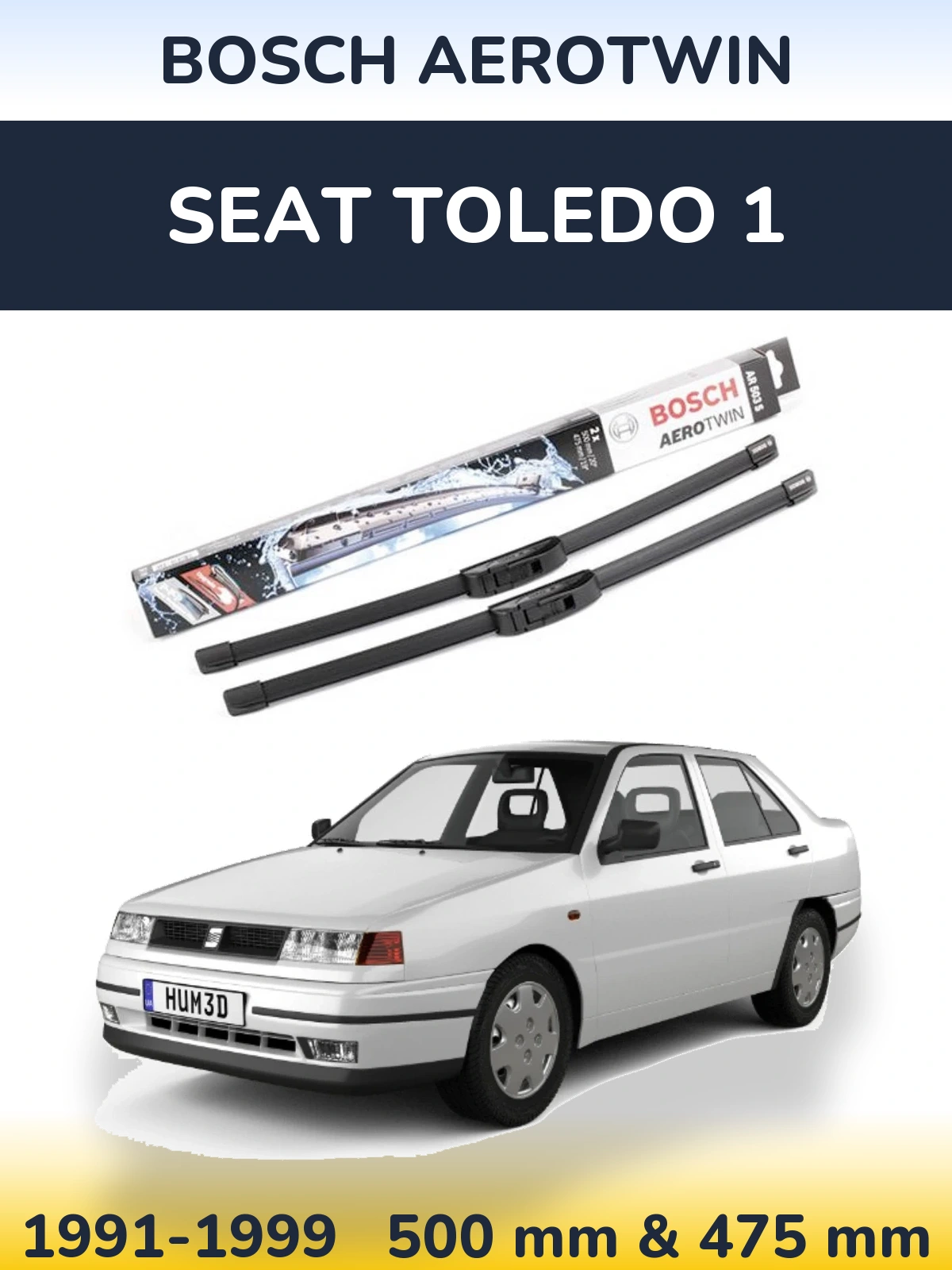 Front wiper blade set BOSCH AeroTwin 500 & 475 mm for SEAT Toledo 1 1991-1999