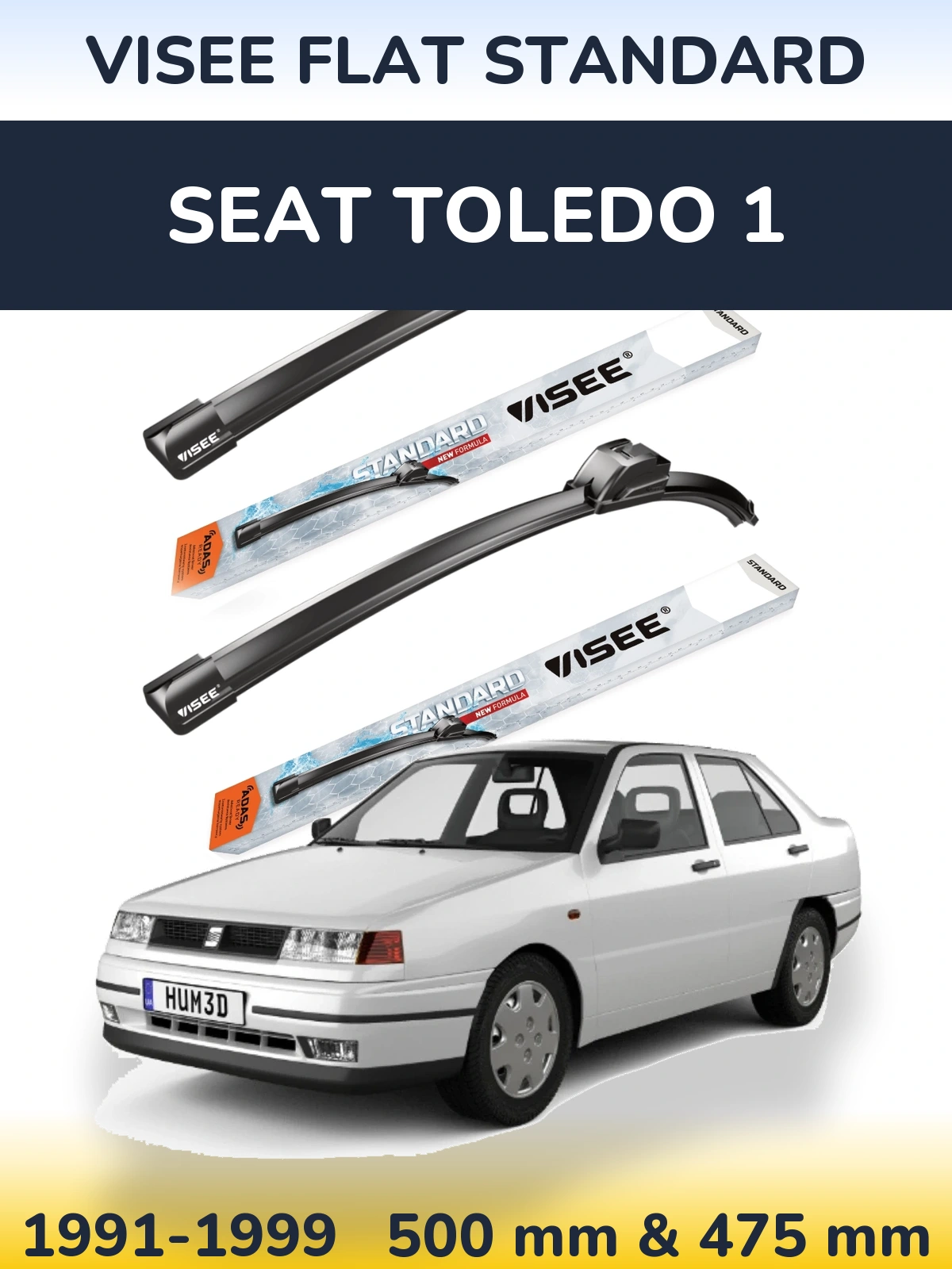 Front wiper blade set VISEE FLAT STANDARD 500 & 475 мм for SEAT Toledo 1 1991-1999