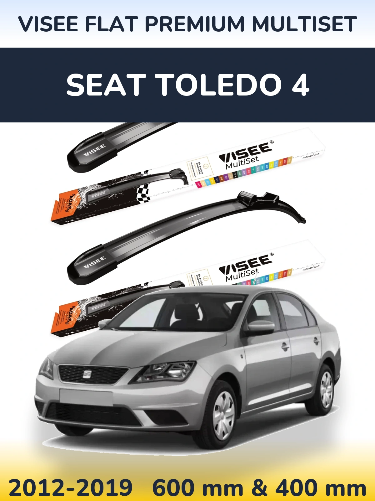 Front wiper blade set VISEE FLAT PREMIUM MultiSet 600 & 400 мм for SEAT Toledo 4 2012-2019