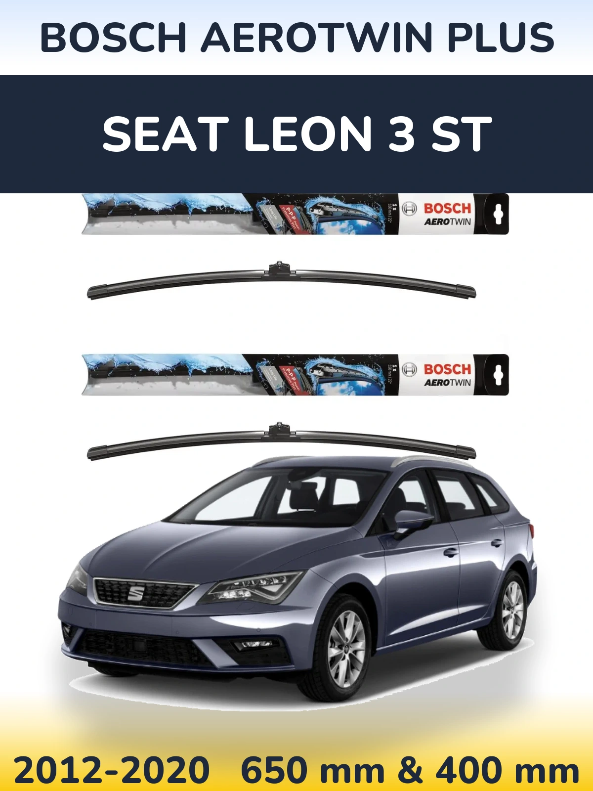 Комплект передних дворников BOSCH AeroTwin Plus 650 & 400 мм для SEAT Leon 3 ST 2012-2020