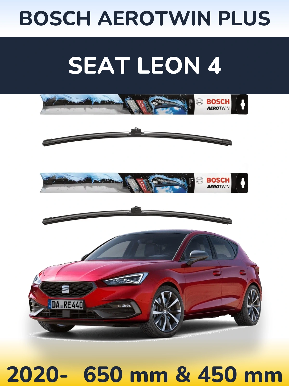 Комплект передних дворников BOSCH AeroTwin Plus 650 & 450 мм для SEAT Leon 4 2020-2026