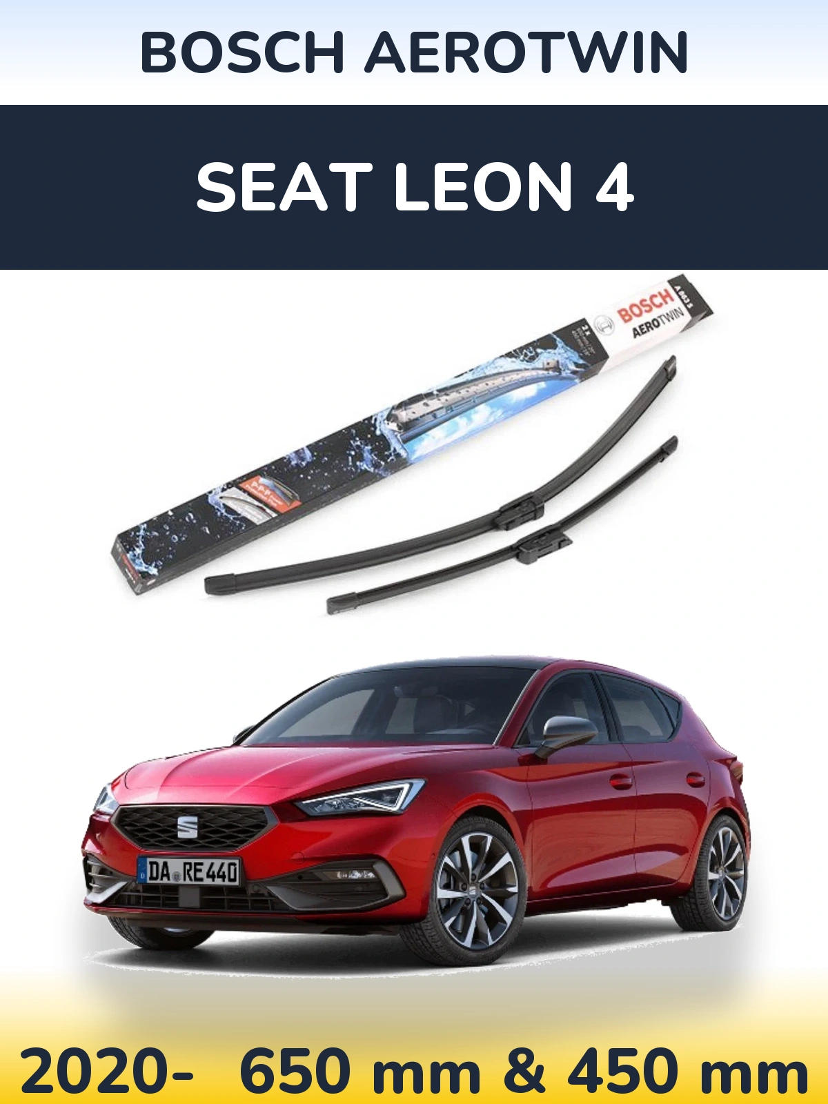 Комплект передних дворников BOSCH AeroTwin 650 & 450 мм для SEAT Leon 4 2020-2026