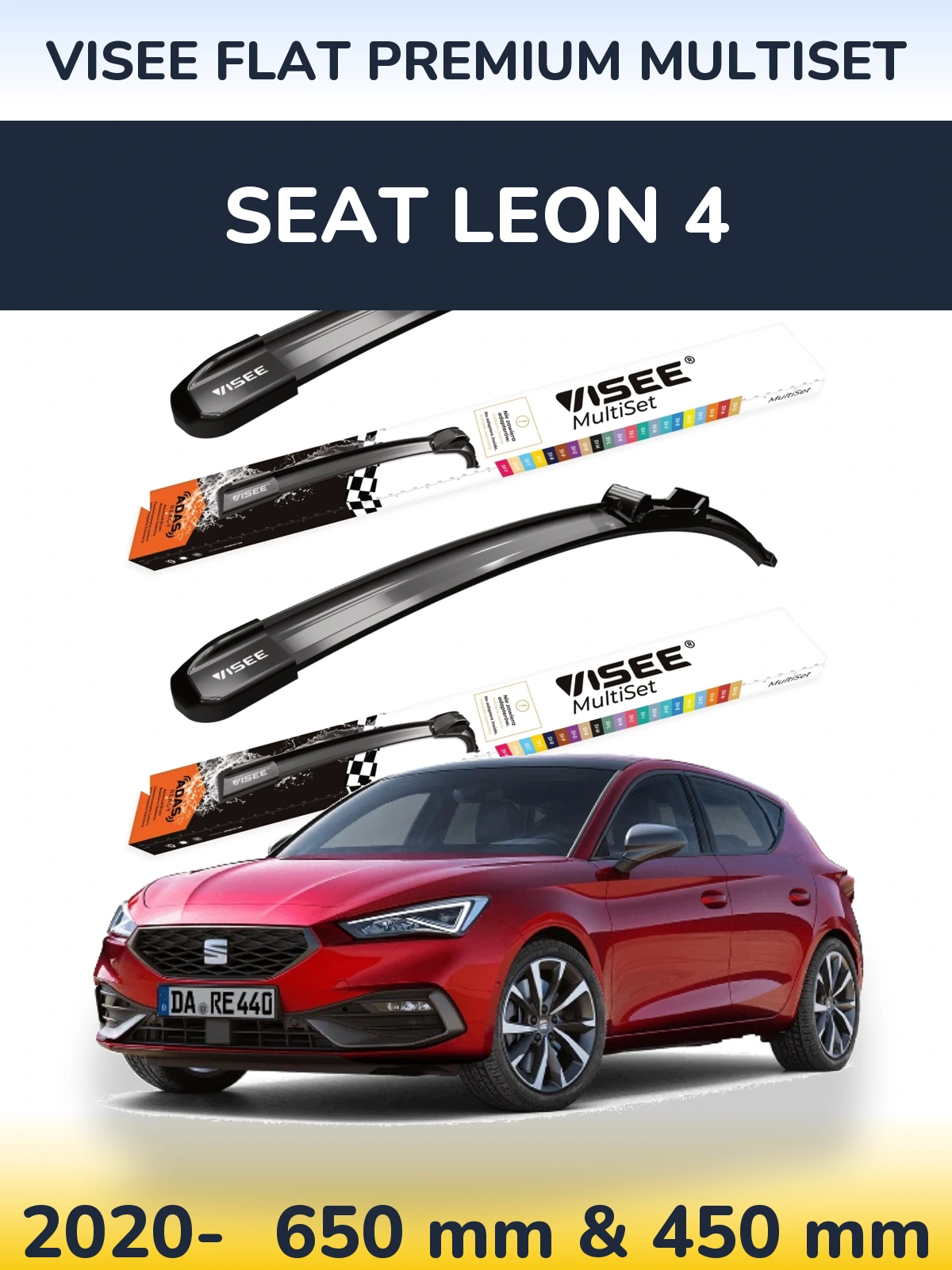 Комплект передних дворников VISEE FLAT PREMIUM MultiSet 650 & 450 мм для SEAT Leon 4 2020-2026