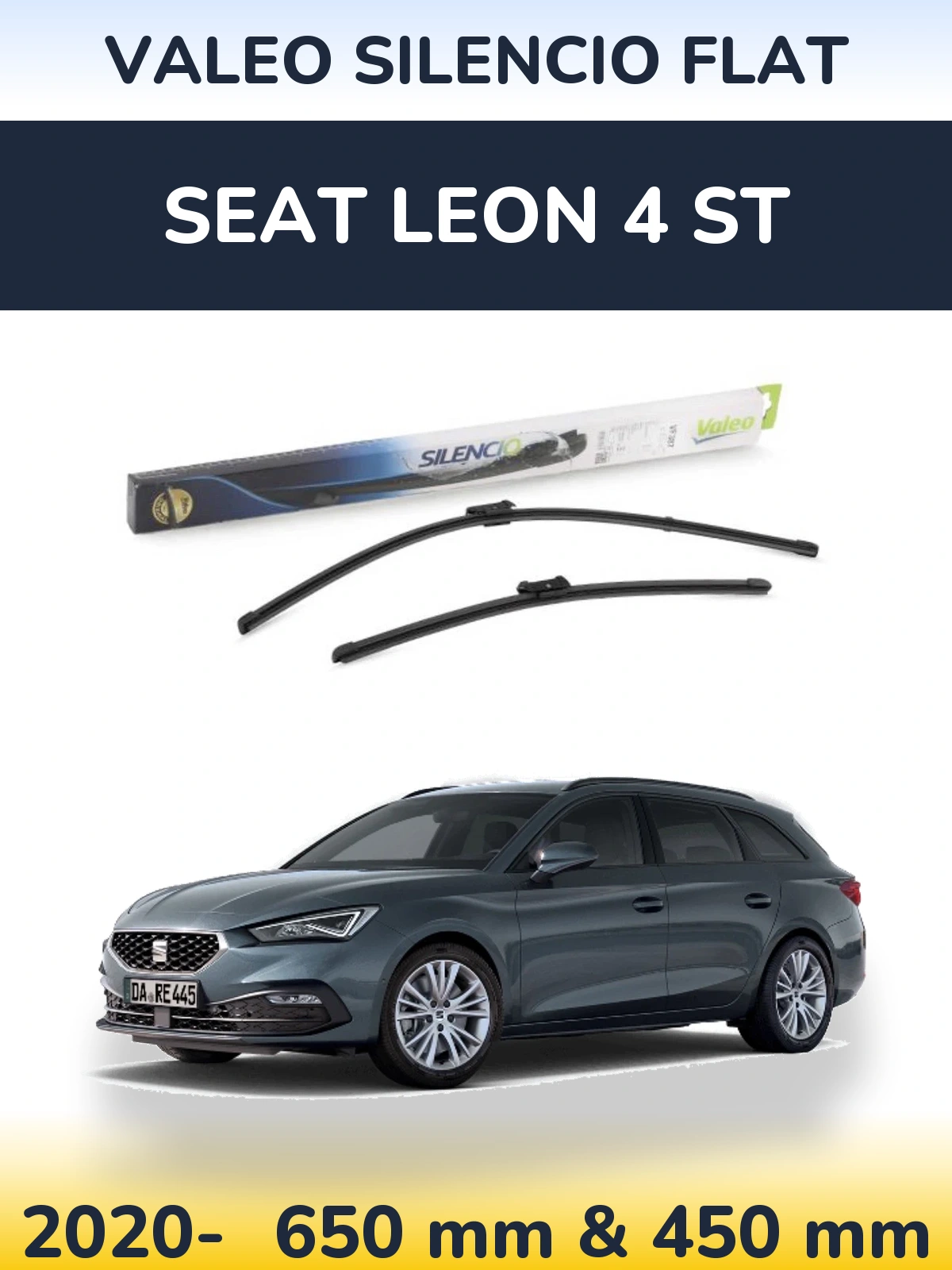 Front wiper blade set Valeo Silencio Flat 650 & 450 mm for SEAT Leon 4 ST 2020-2026