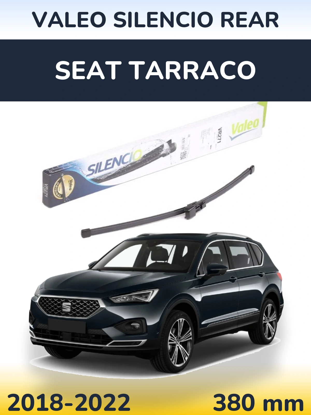 Rear wiper blade Valeo Silencio Rear 380 mm for SEAT Tarraco 2018-2022