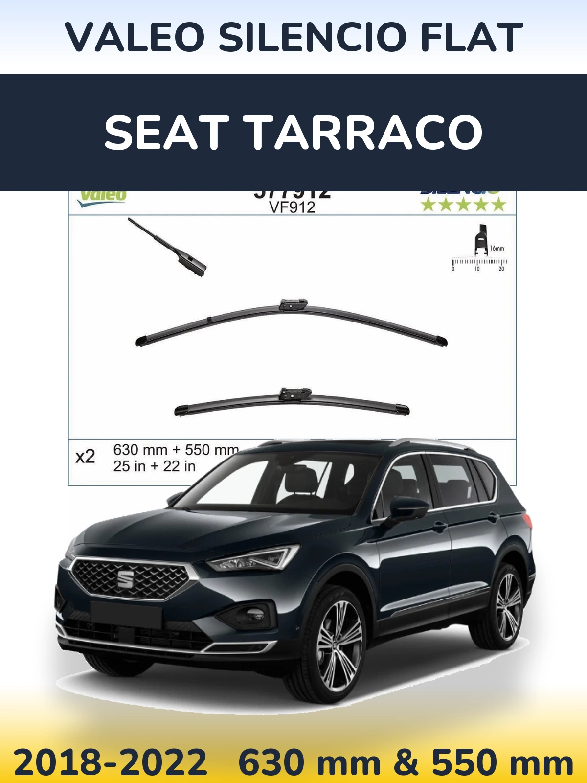 Комплект передних дворников Valeo Silencio Flat 630 & 550 мм для SEAT Tarraco 2018-2022