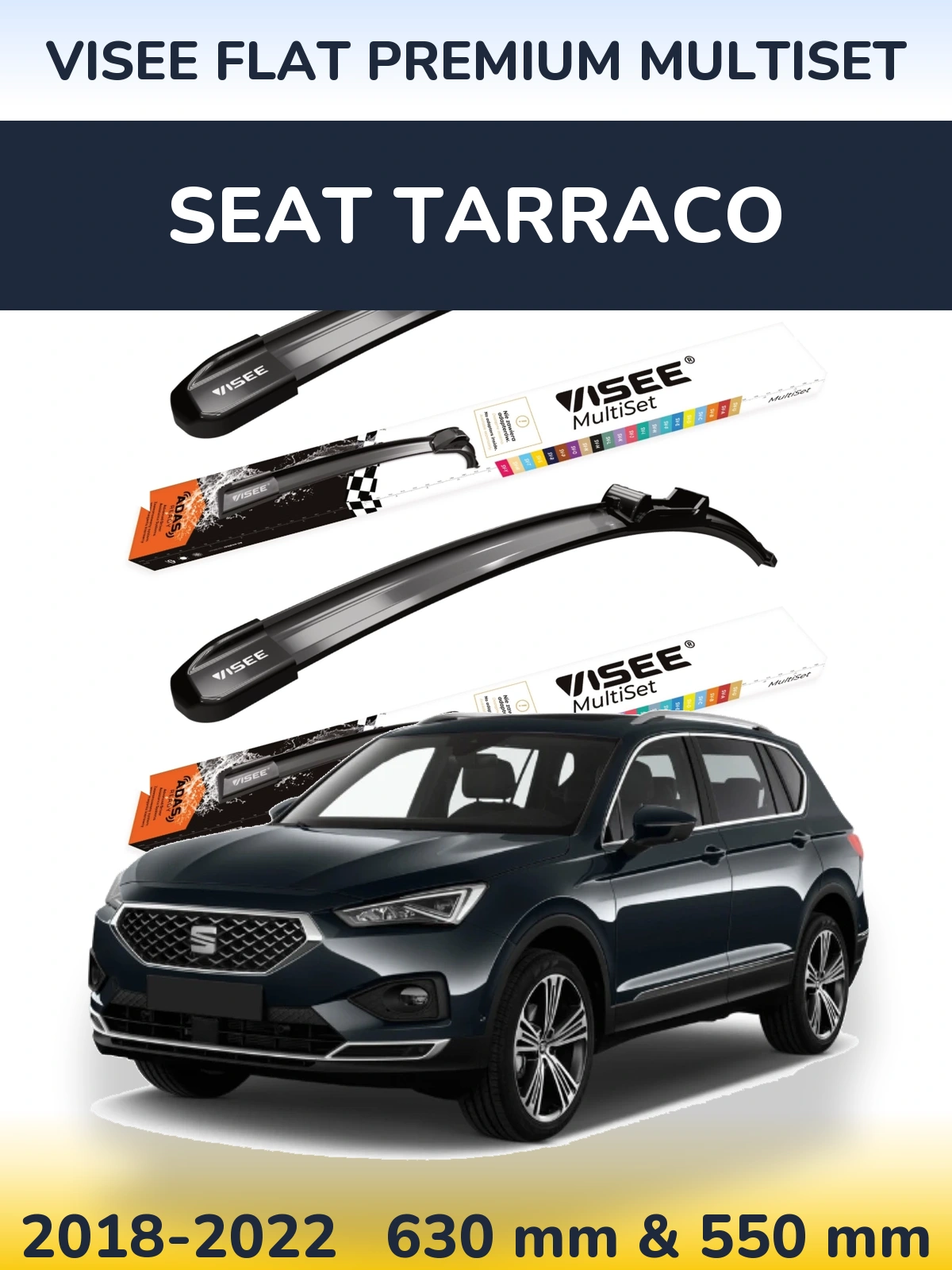 Front wiper blade set VISEE FLAT PREMIUM MultiSet 630 & 550 мм for SEAT Tarraco 2018-2022