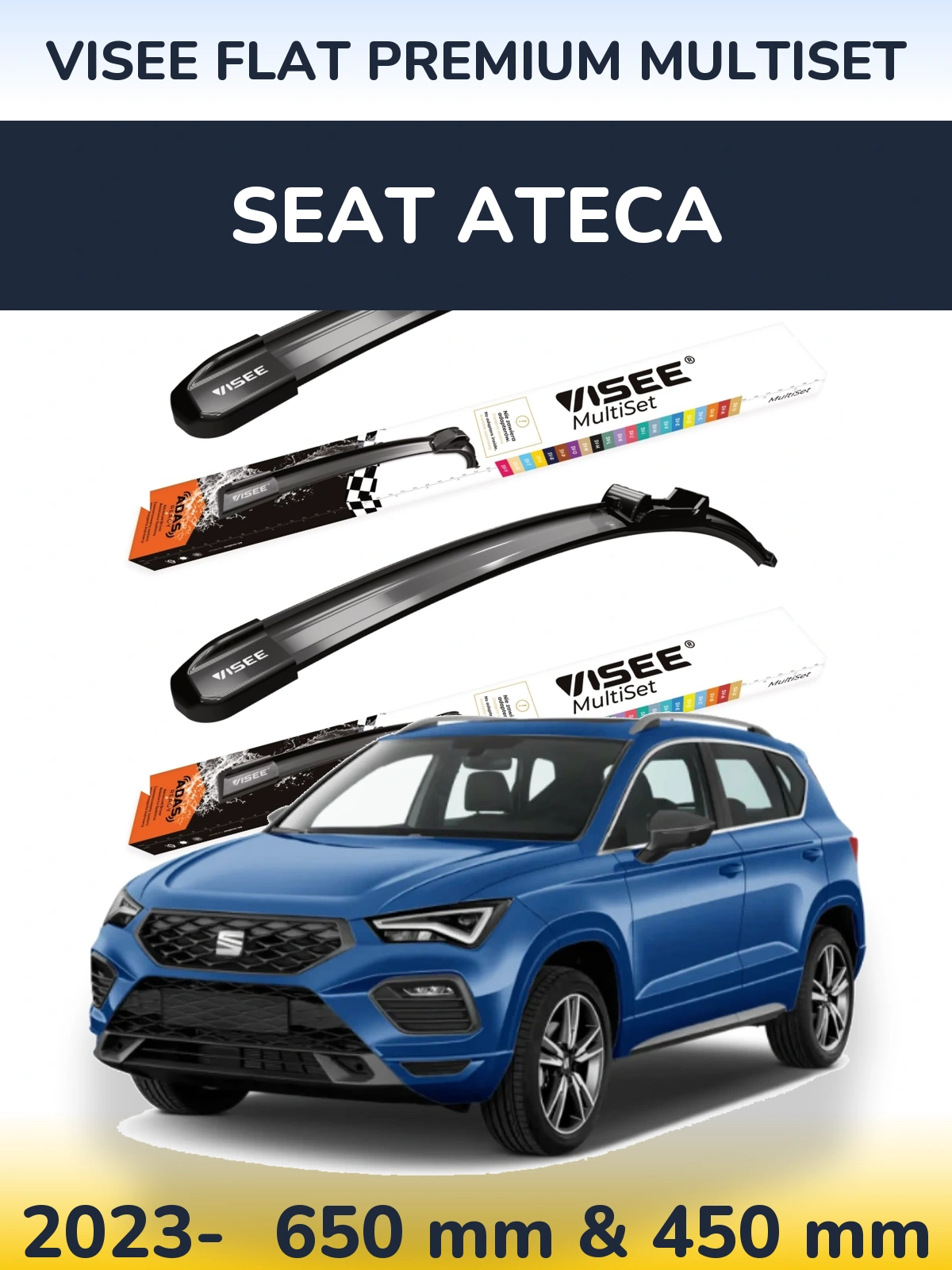 Front wiper blade set VISEE FLAT PREMIUM MultiSet 650 & 450 мм for SEAT Ateca 2023-2026