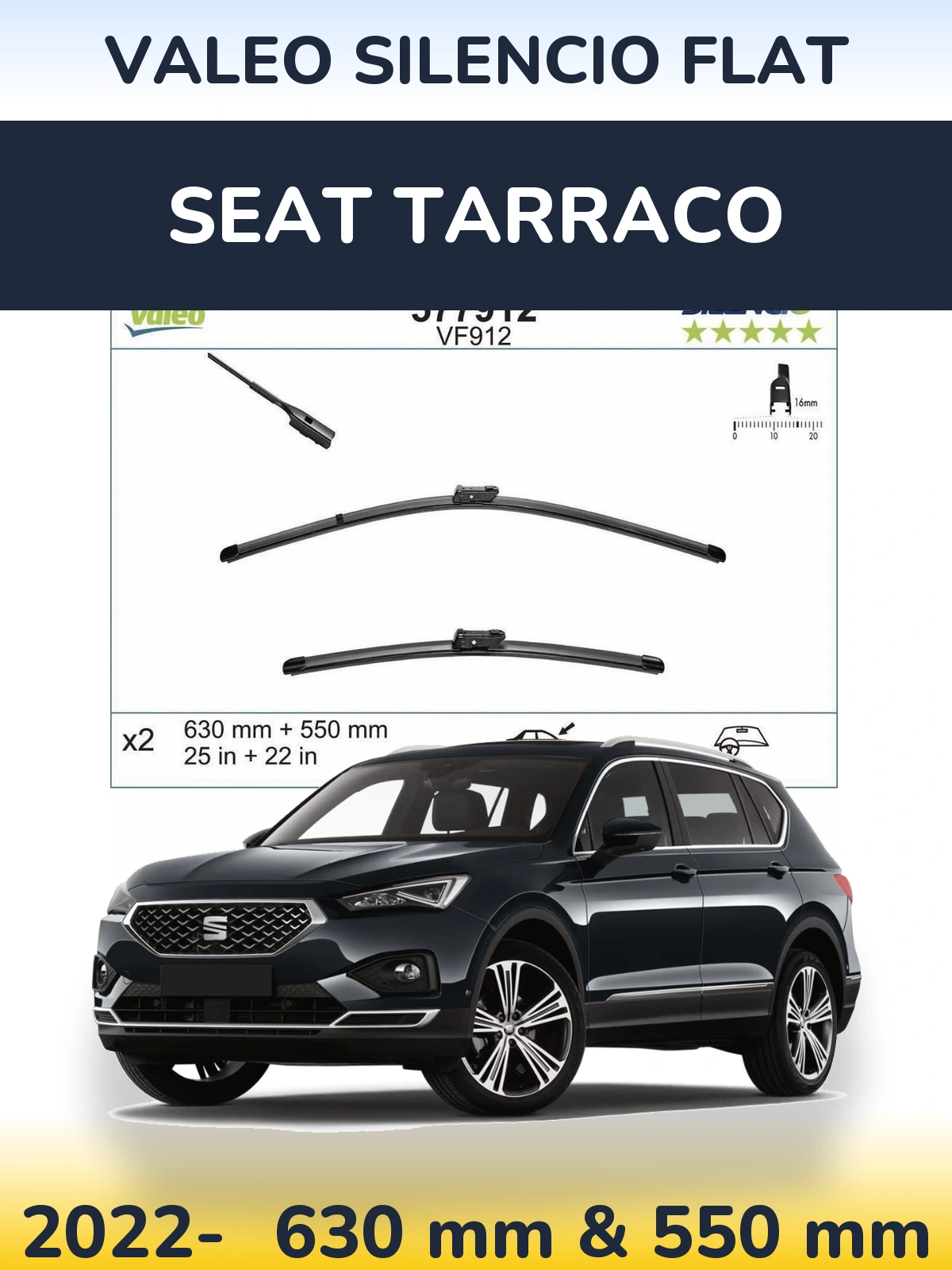 Komplet przednich wycieraczek Valeo Silencio Flat 630 & 550 mm do SEAT Tarraco 2022-2026