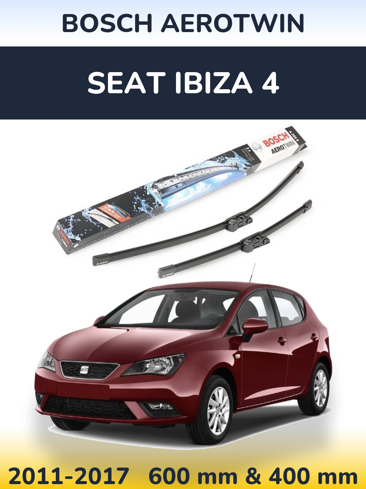 Комплект передних дворников BOSCH AeroTwin 600 & 400 мм для SEAT Ibiza 4 2011-2017