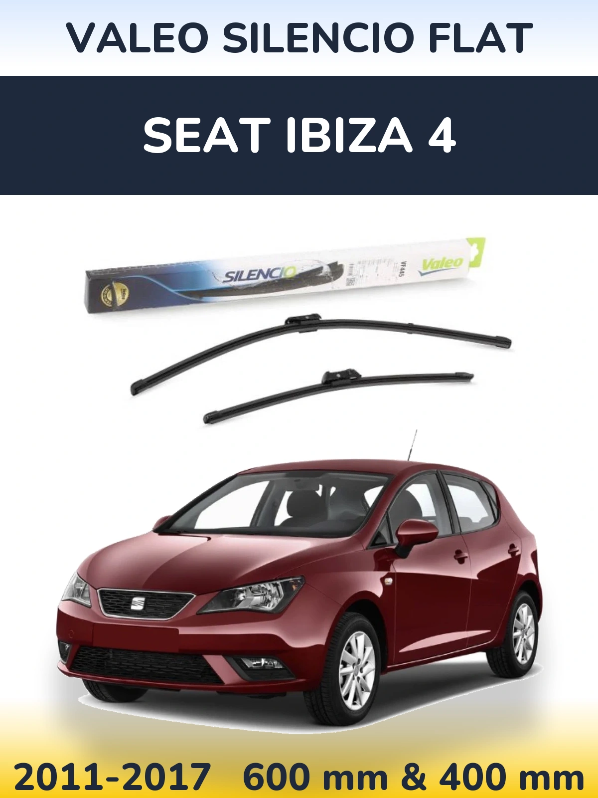 Комплект передних дворников Valeo Silencio Flat 600 & 400 мм для SEAT Ibiza 4 2011-2017