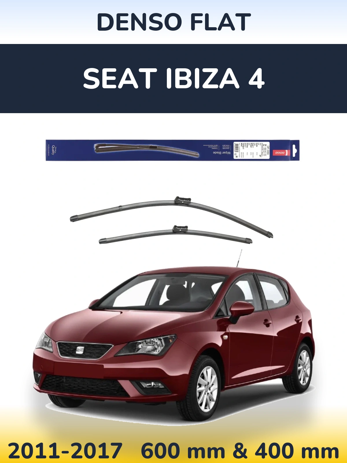 Комплект передних дворников Denso Flat 600 & 400 мм для SEAT Ibiza 4 2011-2017