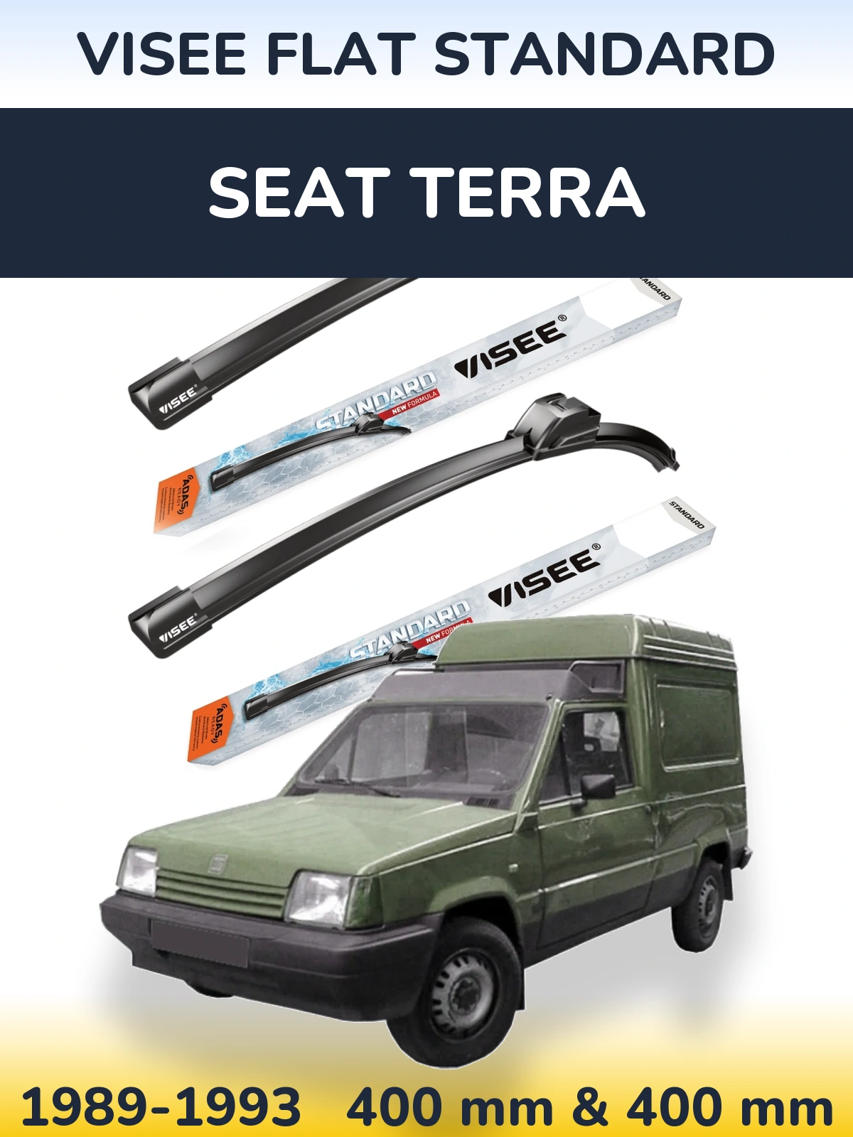Komplet przednich wycieraczek VISEE FLAT STANDARD 400 & 400 mm do SEAT Terra 1989-1993
