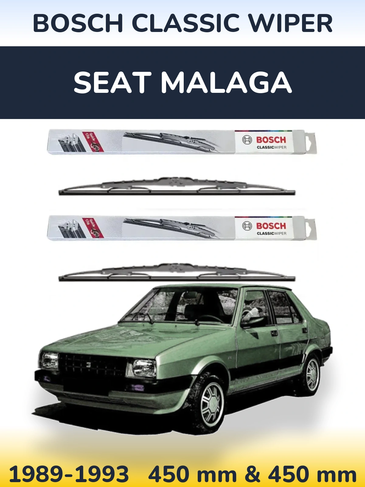 Комплект передніх щіток BOSCH Classic Wiper 450 & 450 мм для SEAT Malaga 1989-1993