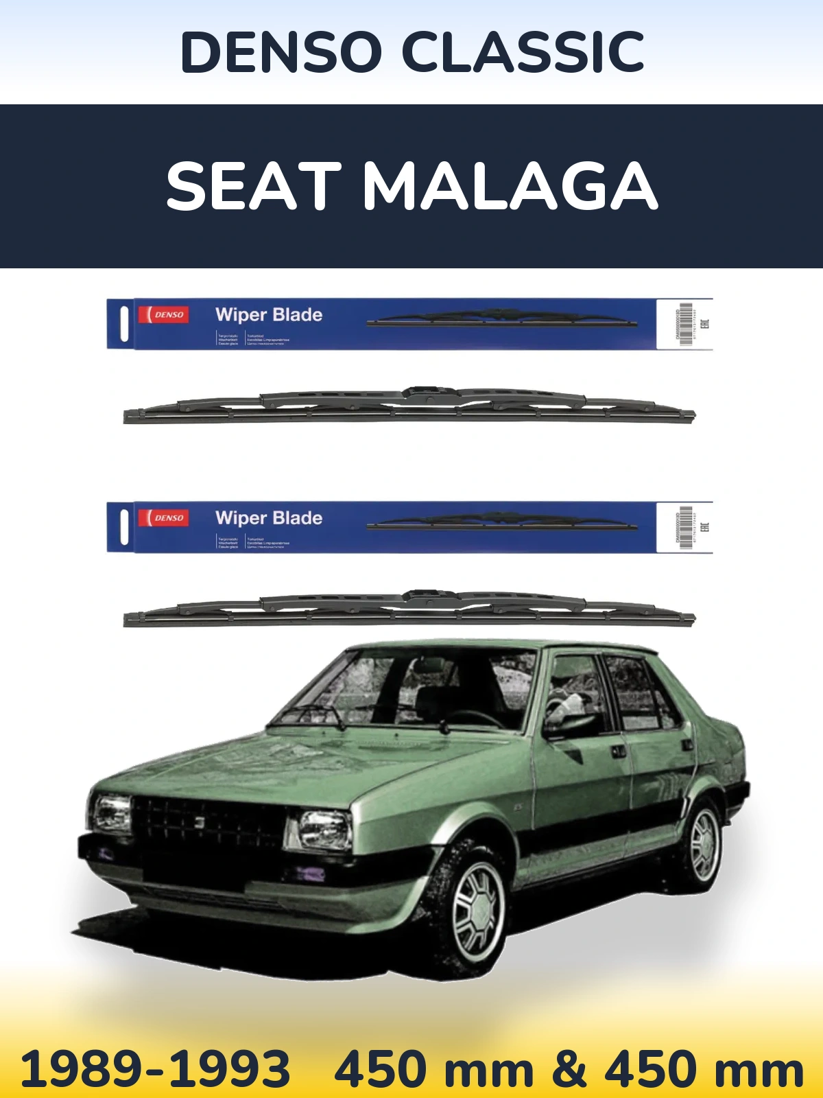 Front wiper blade set Denso Classic 450 & 450 mm for SEAT Malaga 1989-1993
