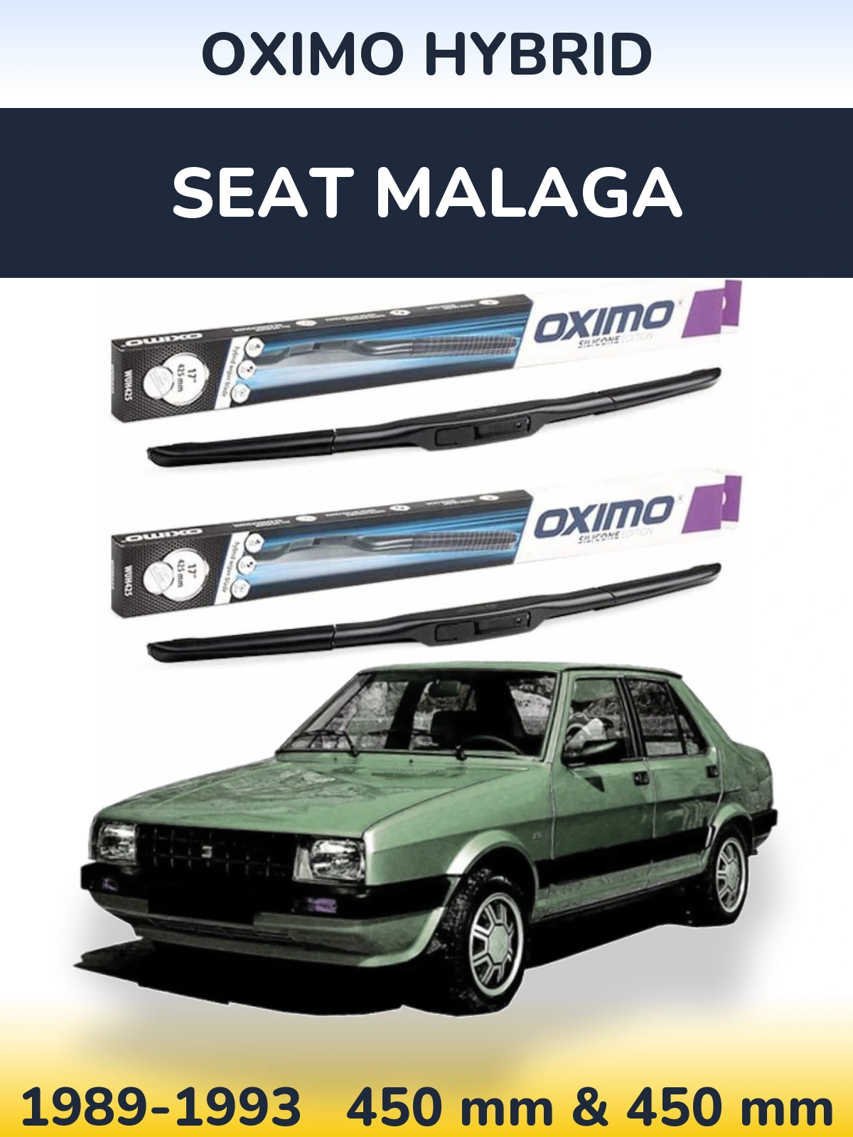 Front wiper blade set Oximo Hybrid 450 & 450 mm for SEAT Malaga 1989-1993