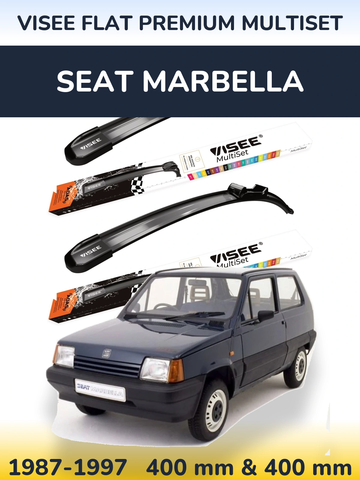 Komplet przednich wycieraczek VISEE FLAT PREMIUM MultiSet 400 & 400 mm do SEAT Marbella 1987-1997