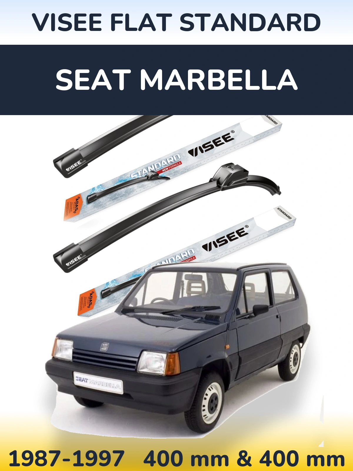 Front wiper blade set VISEE FLAT STANDARD 400 & 400 мм for SEAT Marbella 1987-1997
