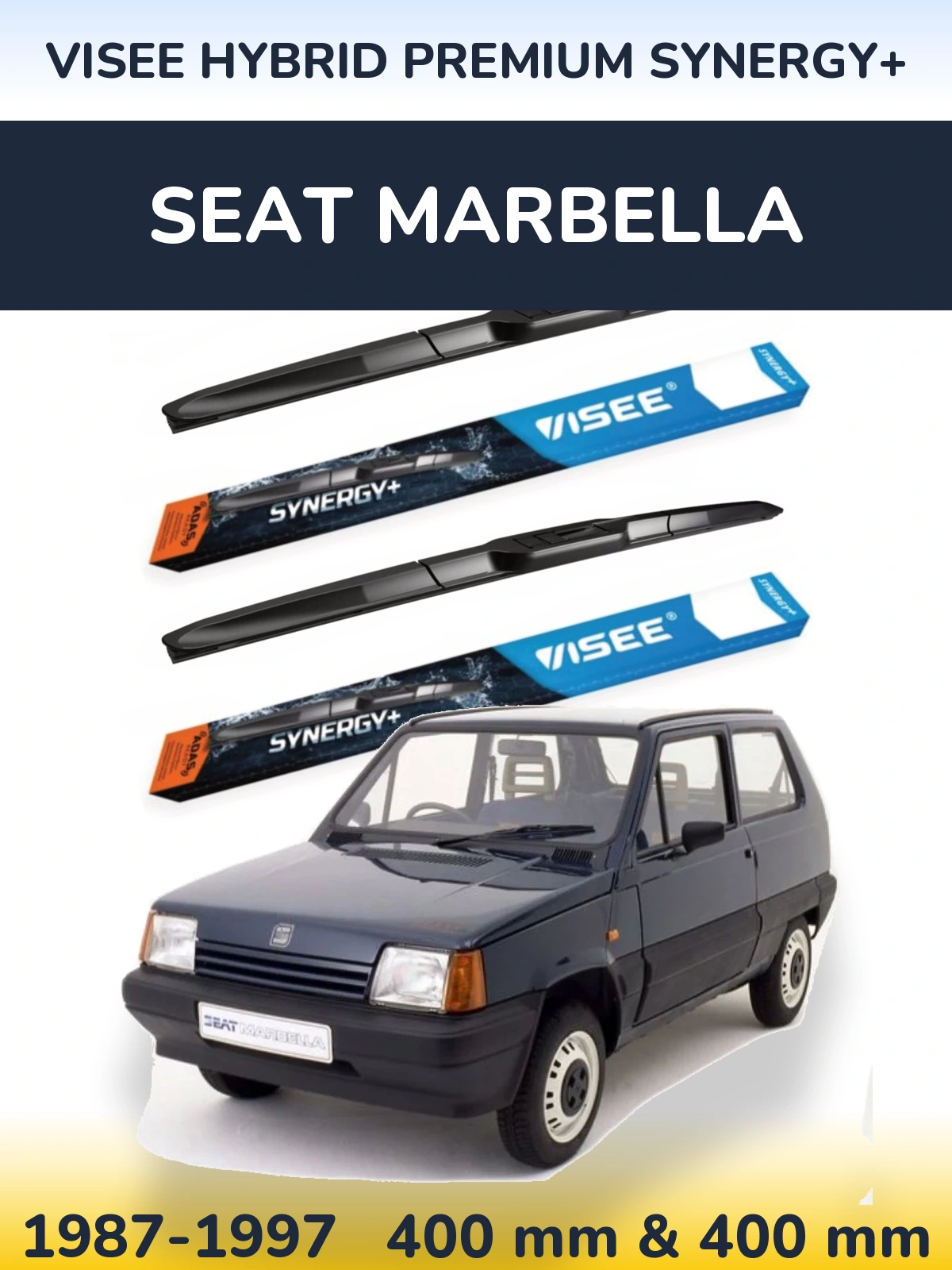 Front wiper blade set VISEE HYBRID PREMIUM SYNERGY+ 400 & 400 mm for SEAT Marbella 1987-1997