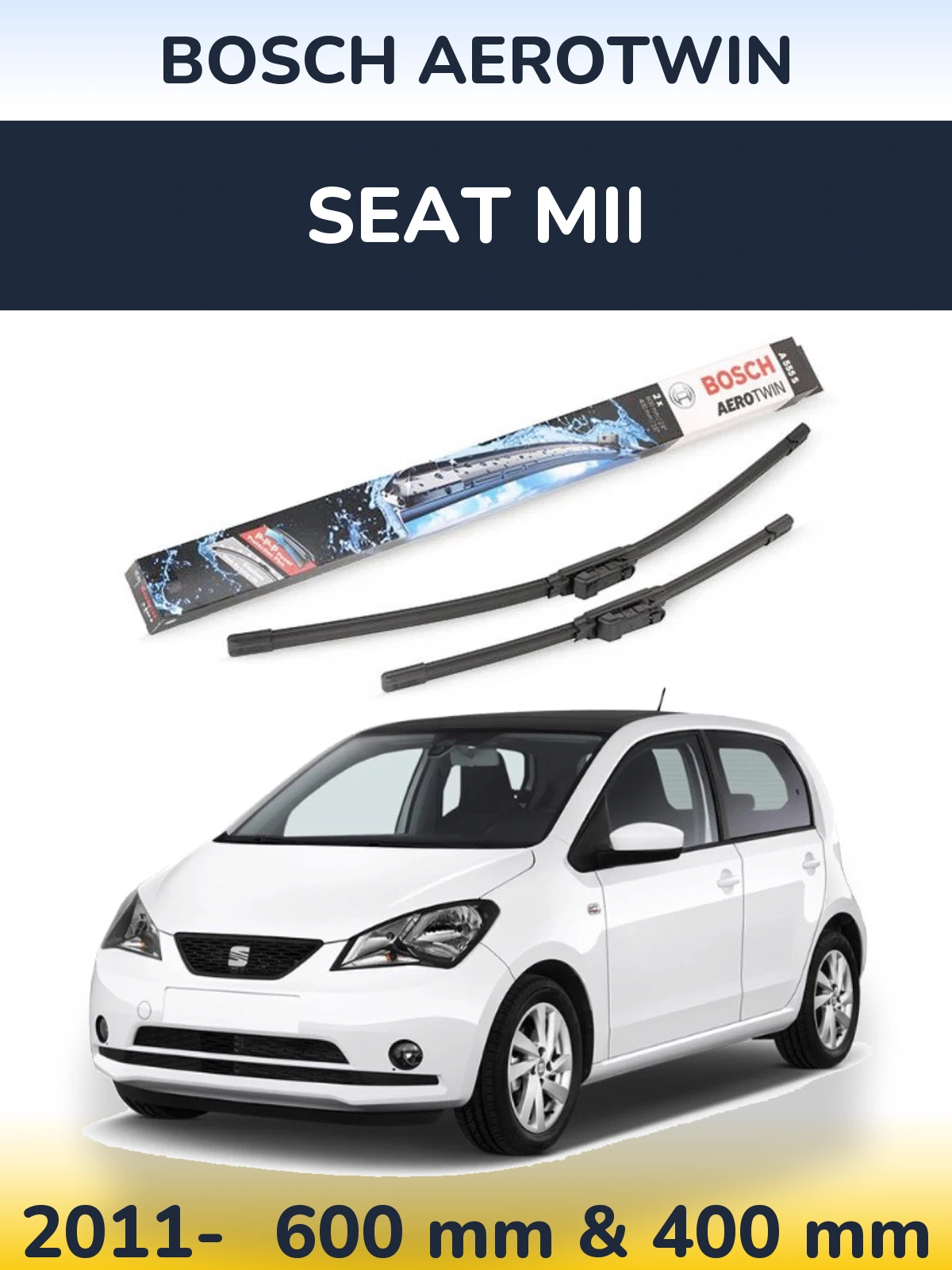 Комплект передних дворников BOSCH AeroTwin 600 & 400 мм для SEAT Mii 2011-2026