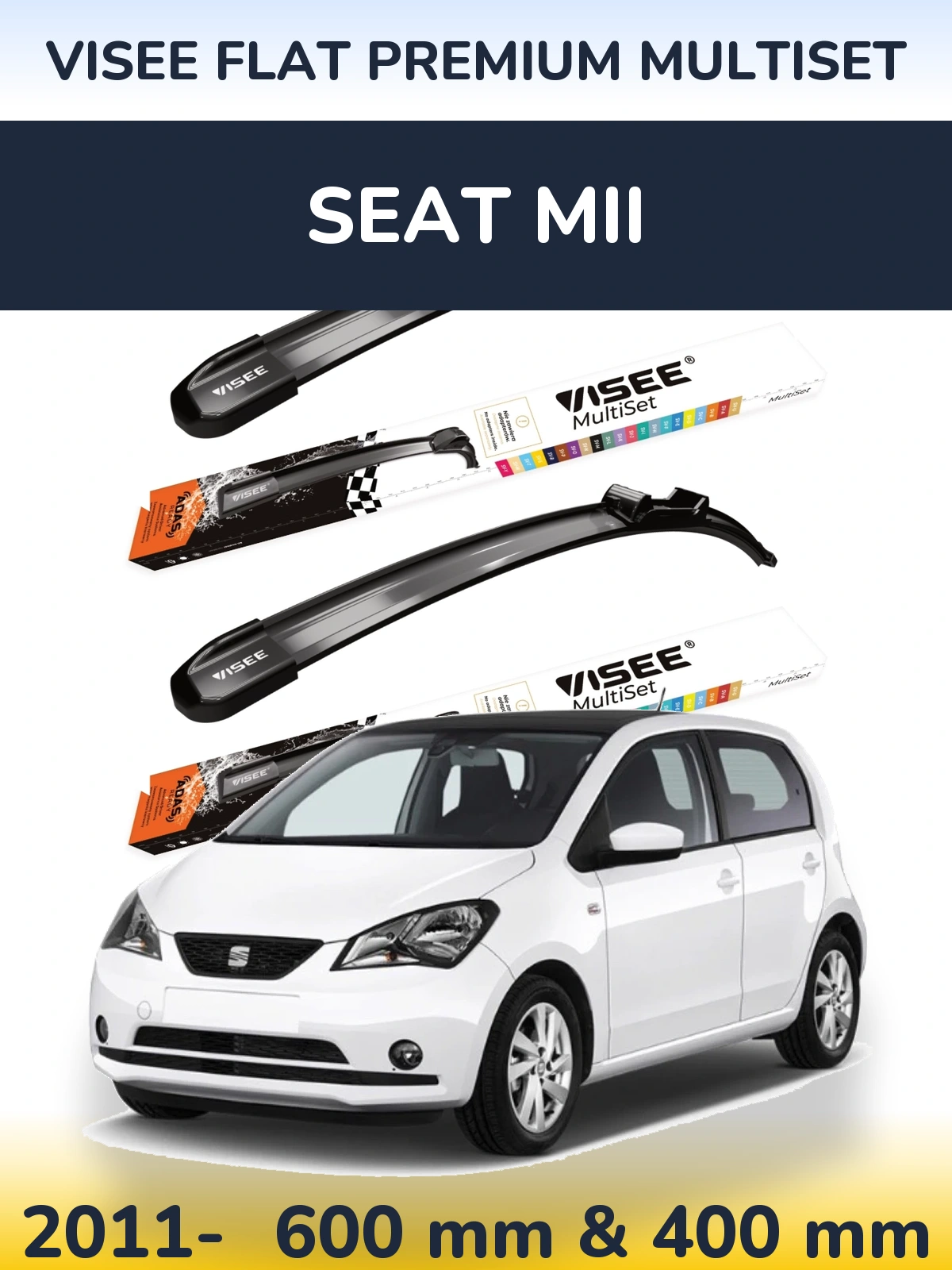Komplet przednich wycieraczek VISEE FLAT PREMIUM MultiSet 600 & 400 mm do SEAT Mii 2011-2026