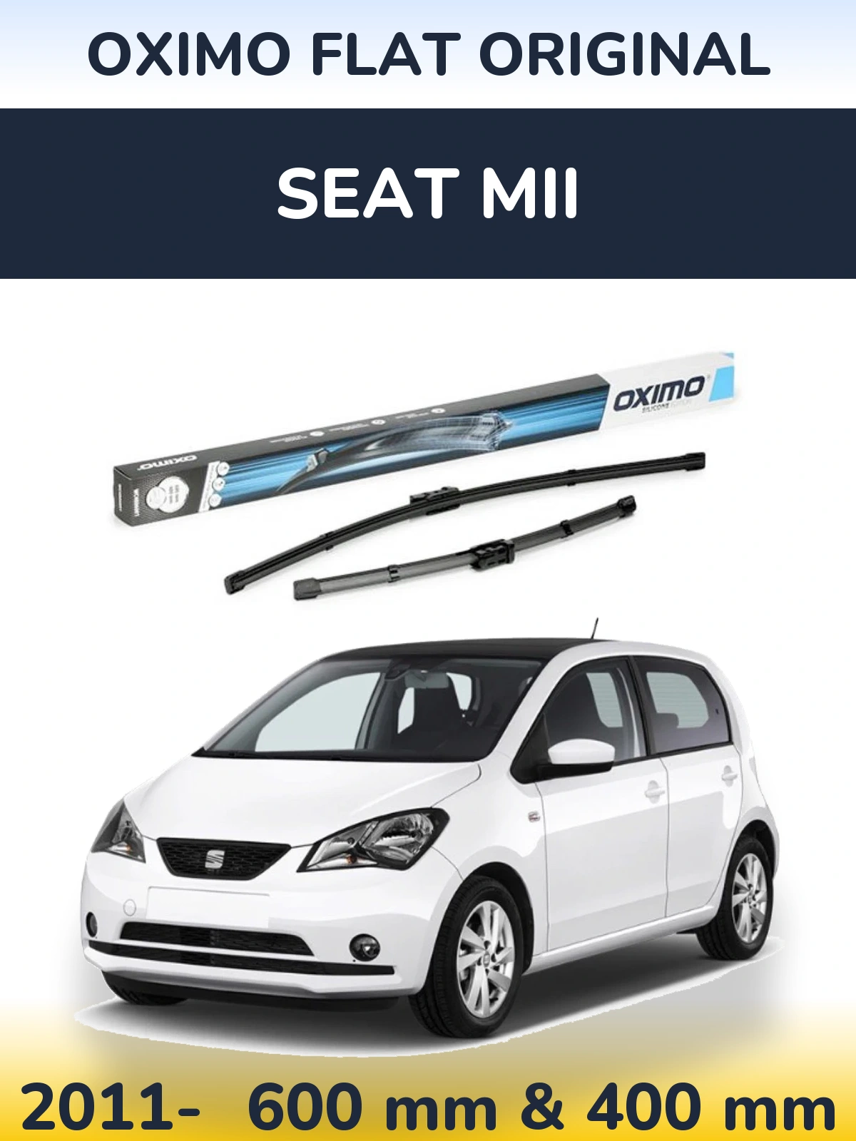 Комплект передніх щіток Oximo Flat Original 600 & 400 мм для SEAT Mii 2011-2026