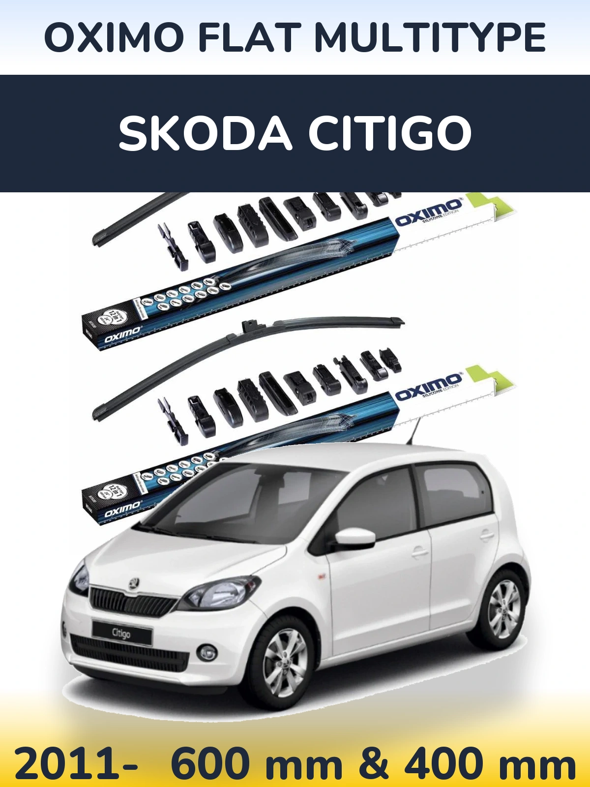 Front wiper blade set Oximo Flat MultiTypee 600 & 400 mm for Skoda Citigo 2011-2026