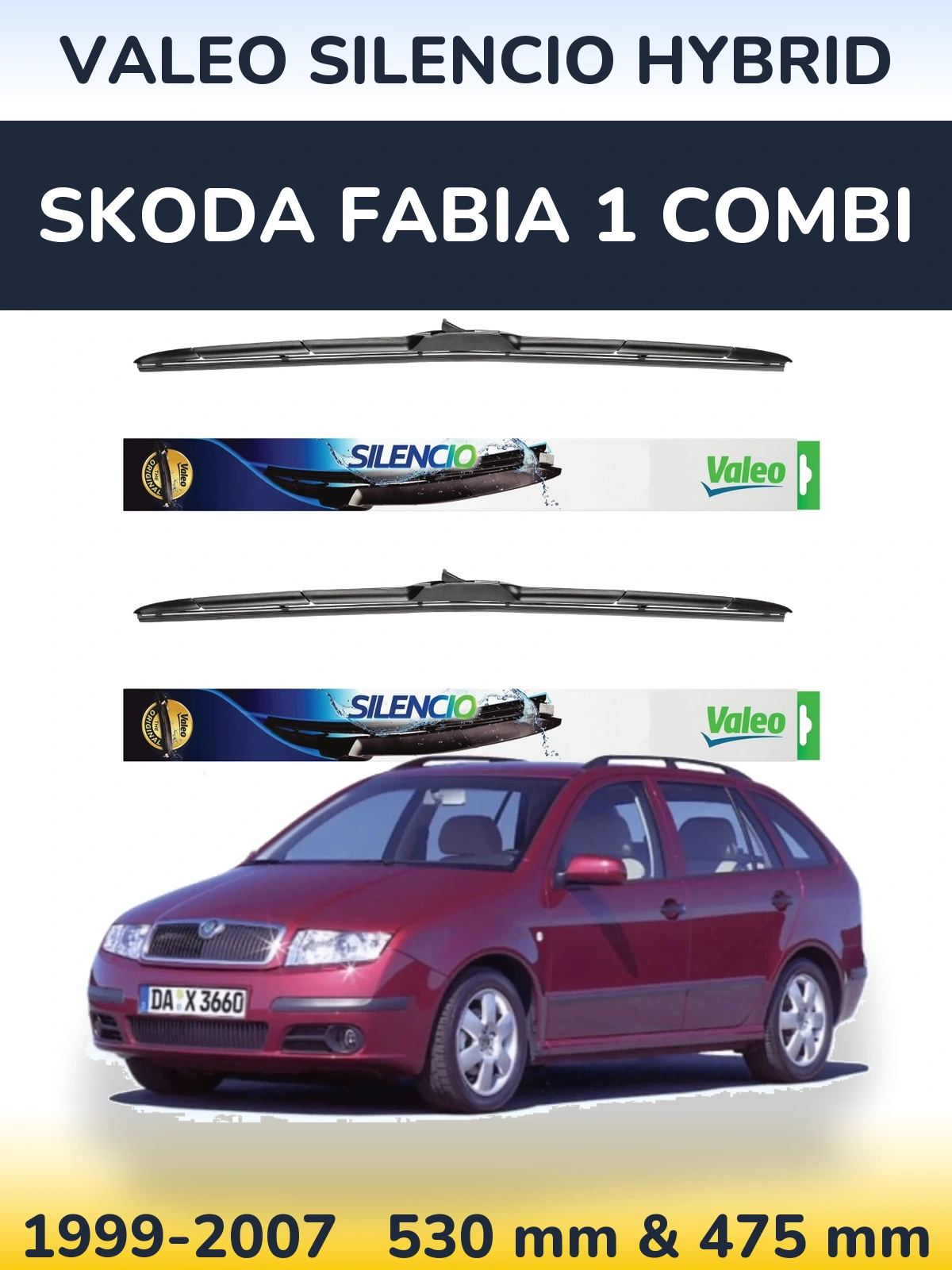 Комплект передних дворников Valeo Silencio Hybrid 530 & 475 мм для Skoda Fabia 1 Combi 1999-2007