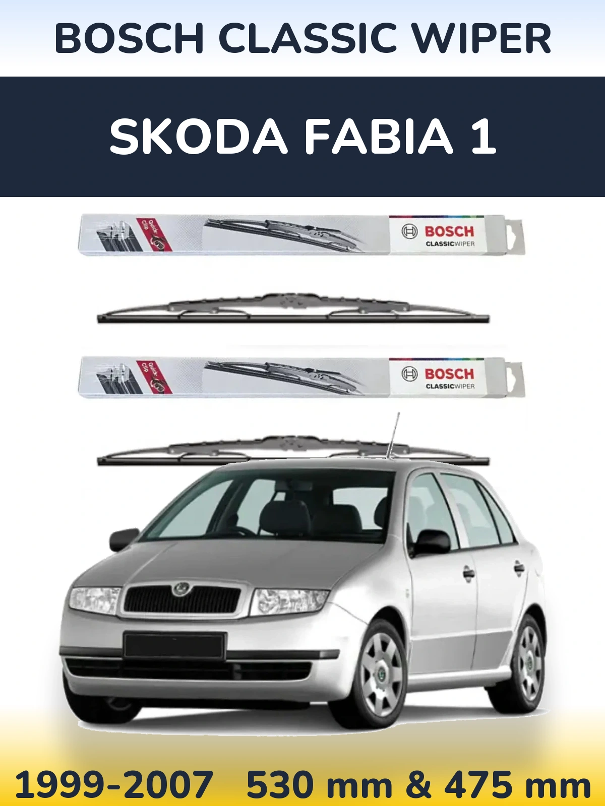 Front wiper blade set BOSCH Classic Wiper 530 & 475 мм for Skoda Fabia 1 1999-2007
