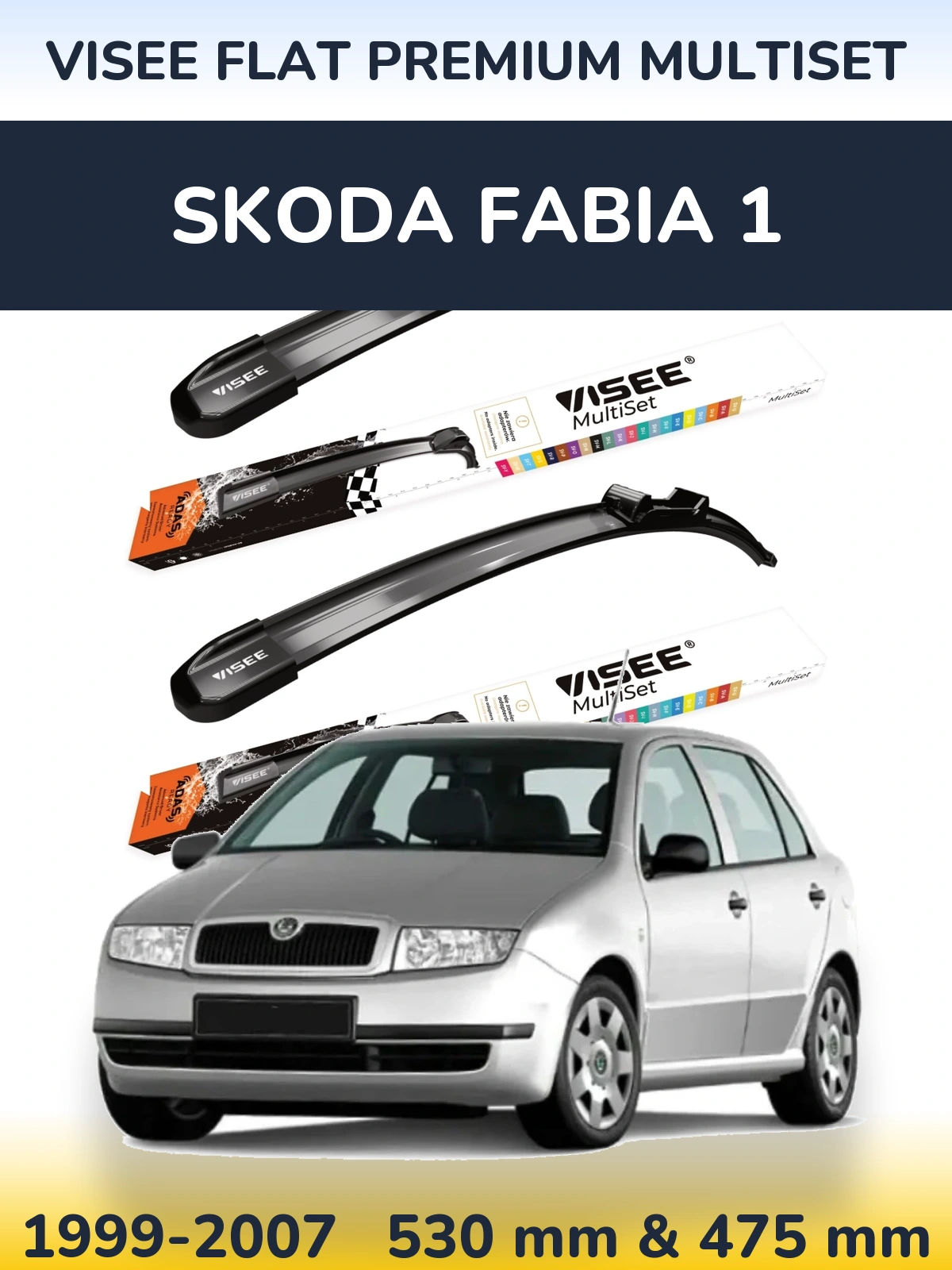 Komplet przednich wycieraczek VISEE FLAT PREMIUM MultiSet 530 & 475 mm do Skoda Fabia 1 1999-2007