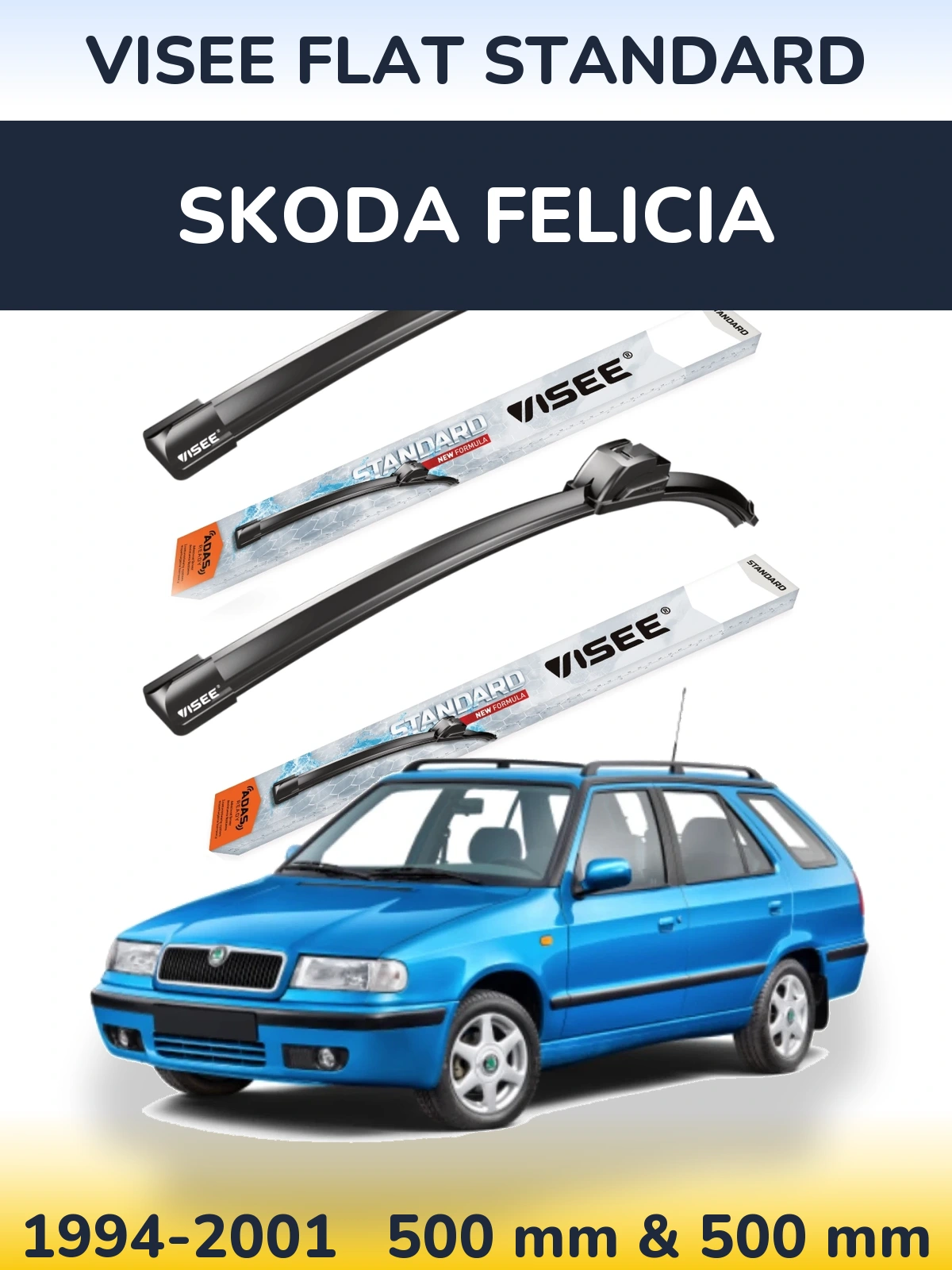 Front wiper blade set VISEE FLAT STANDARD 500 & 500 мм for Skoda Felicia 1994-2001