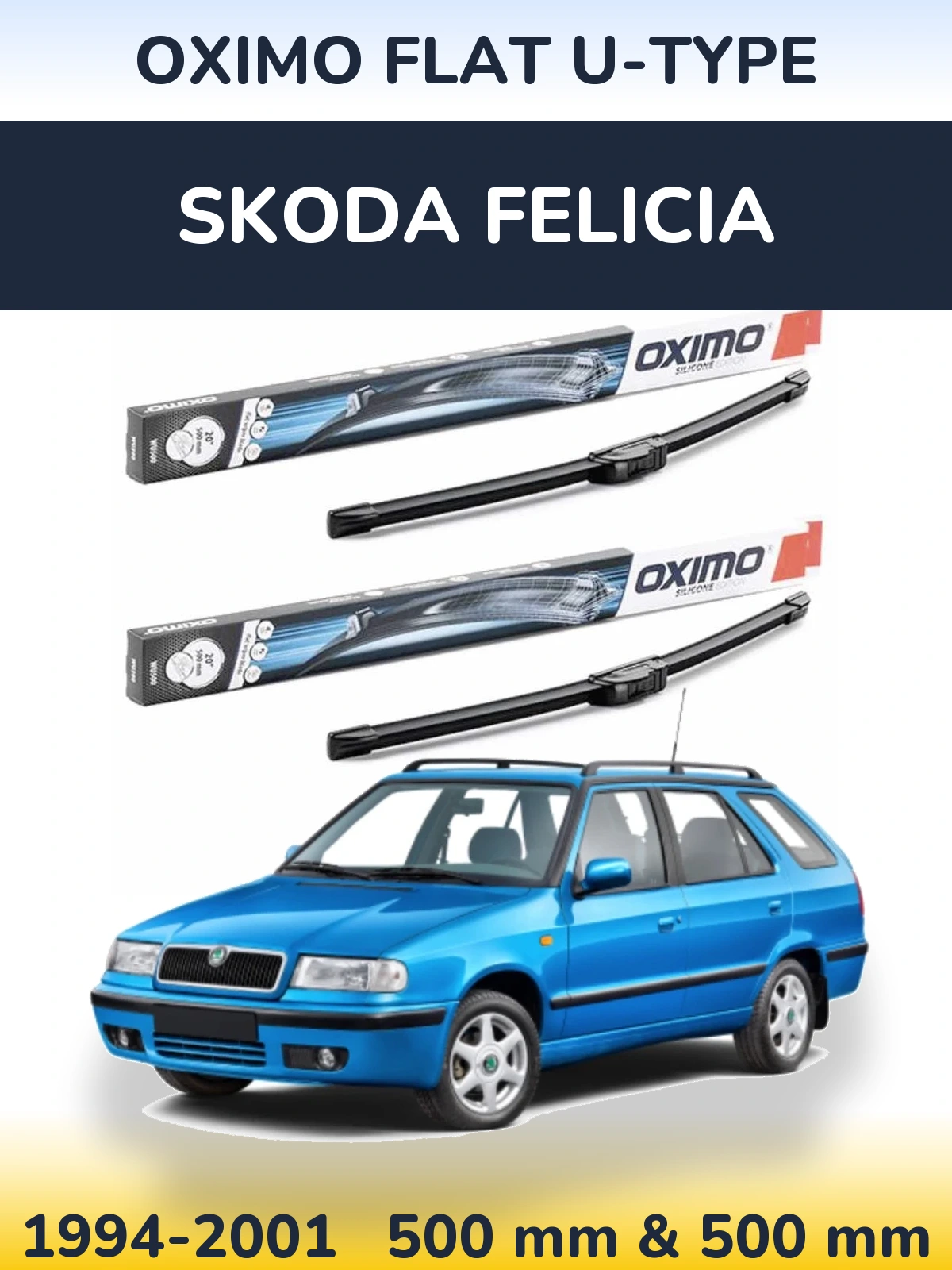 Front wiper blade set Oximo Flat U-type 500 & 500 мм for Skoda Felicia 1994-2001