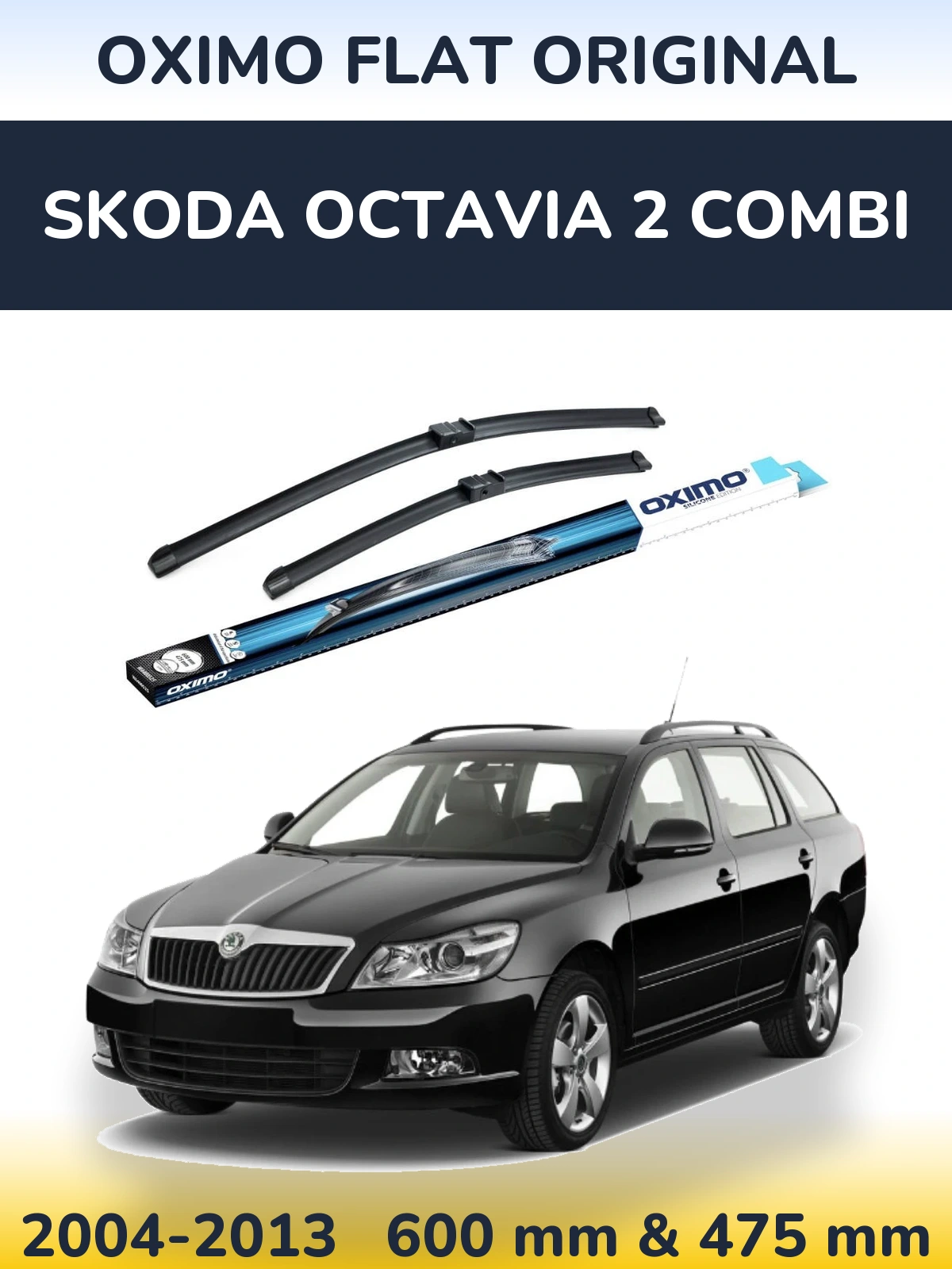 Комплект передних дворников Oximo Flat Original 600 & 475 мм для Skoda Octavia 2 Combi 2004-2013
