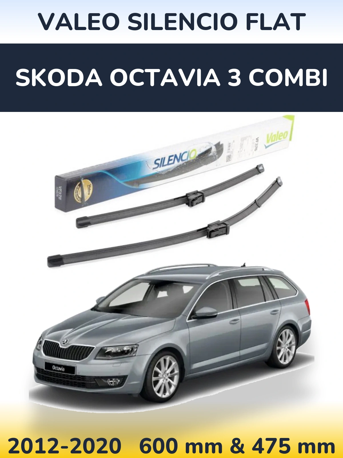 Комплект передних дворников Valeo Silencio Flat 600 & 475 мм для Skoda Octavia 3 Combi 2012-2020