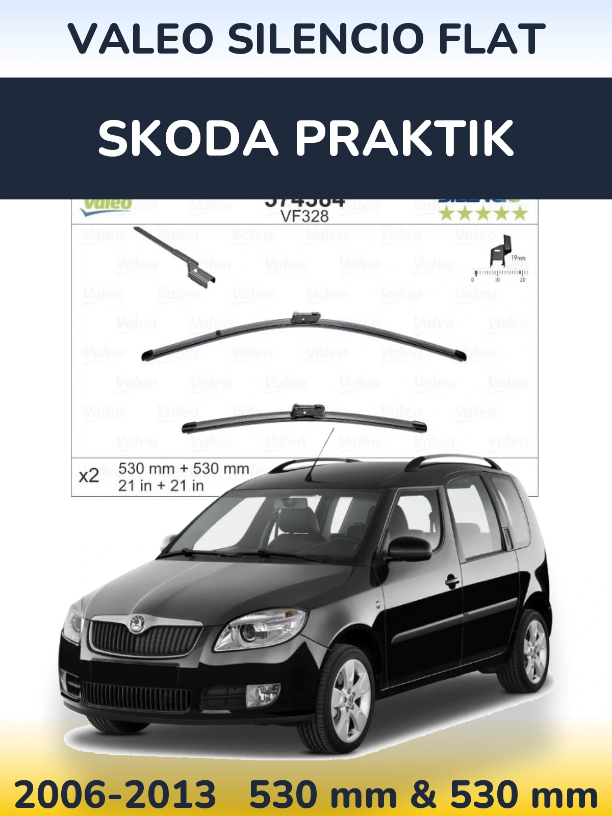 Комплект передніх щіток Valeo Silencio Flat 530 & 520 мм для Skoda Praktik 2006-2013