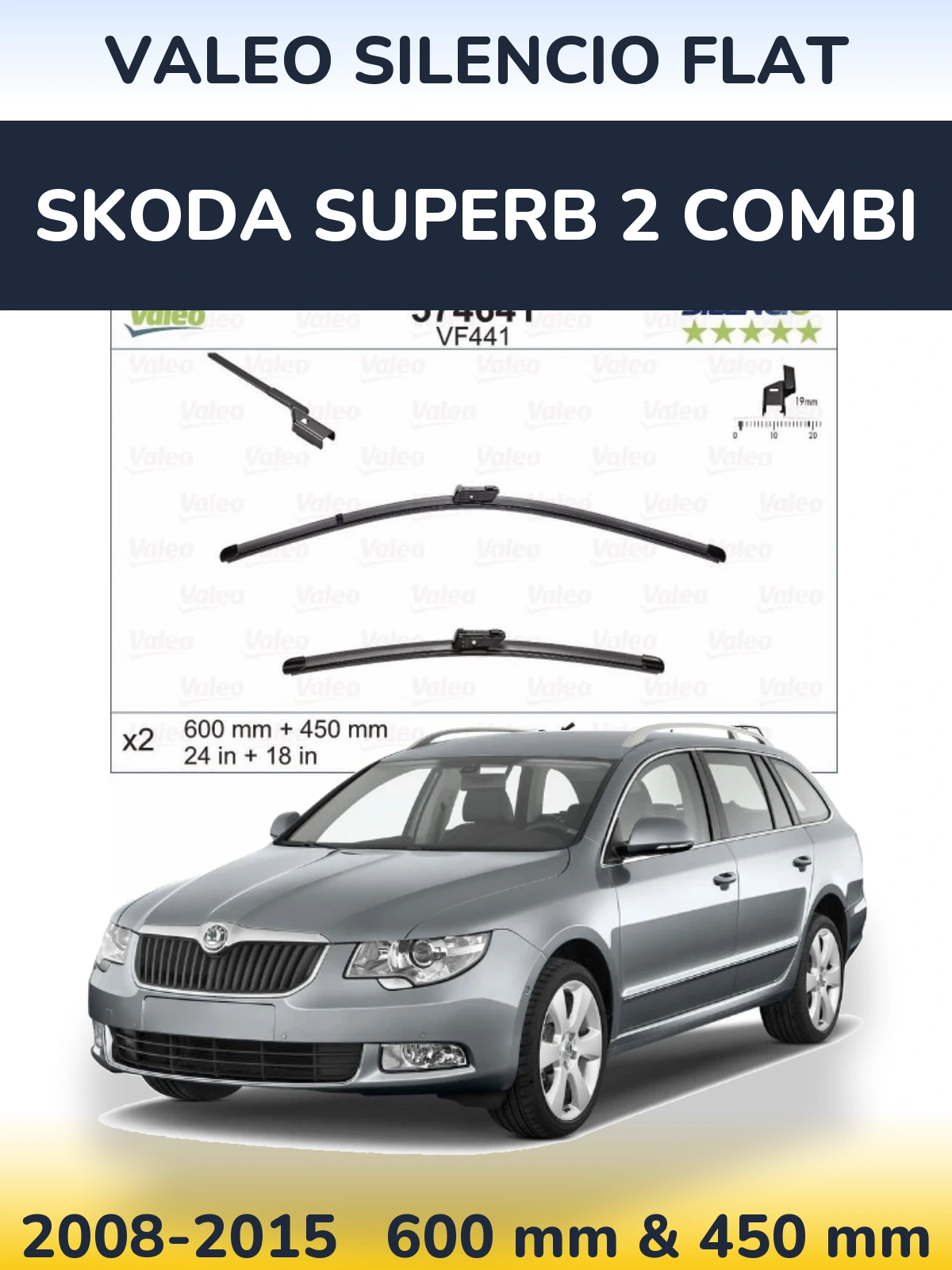 Комплект передних дворников Valeo Silencio Flat 600 & 450 мм для Skoda Superb 2 Combi 2008-2015