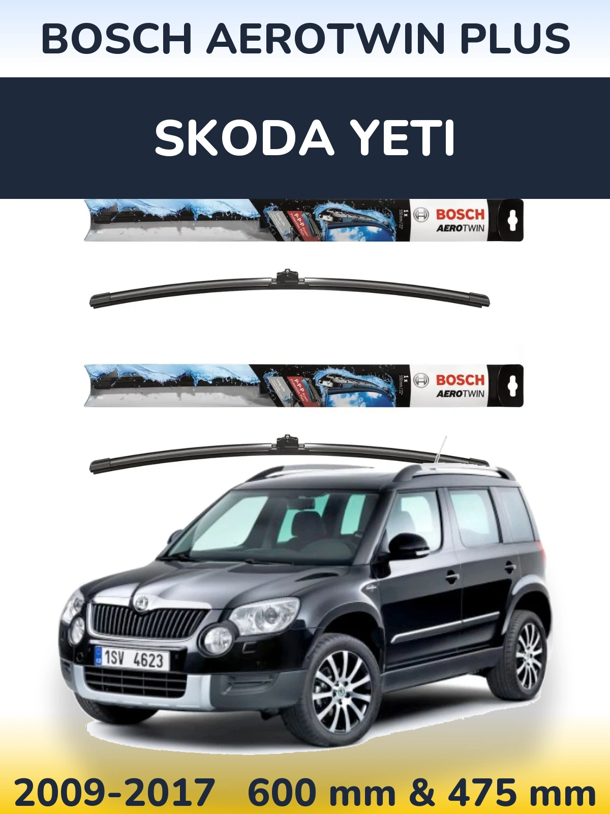 Комплект передніх щіток BOSCH AeroTwin Plus 600 & 475 мм для Skoda Yeti 2009-2017