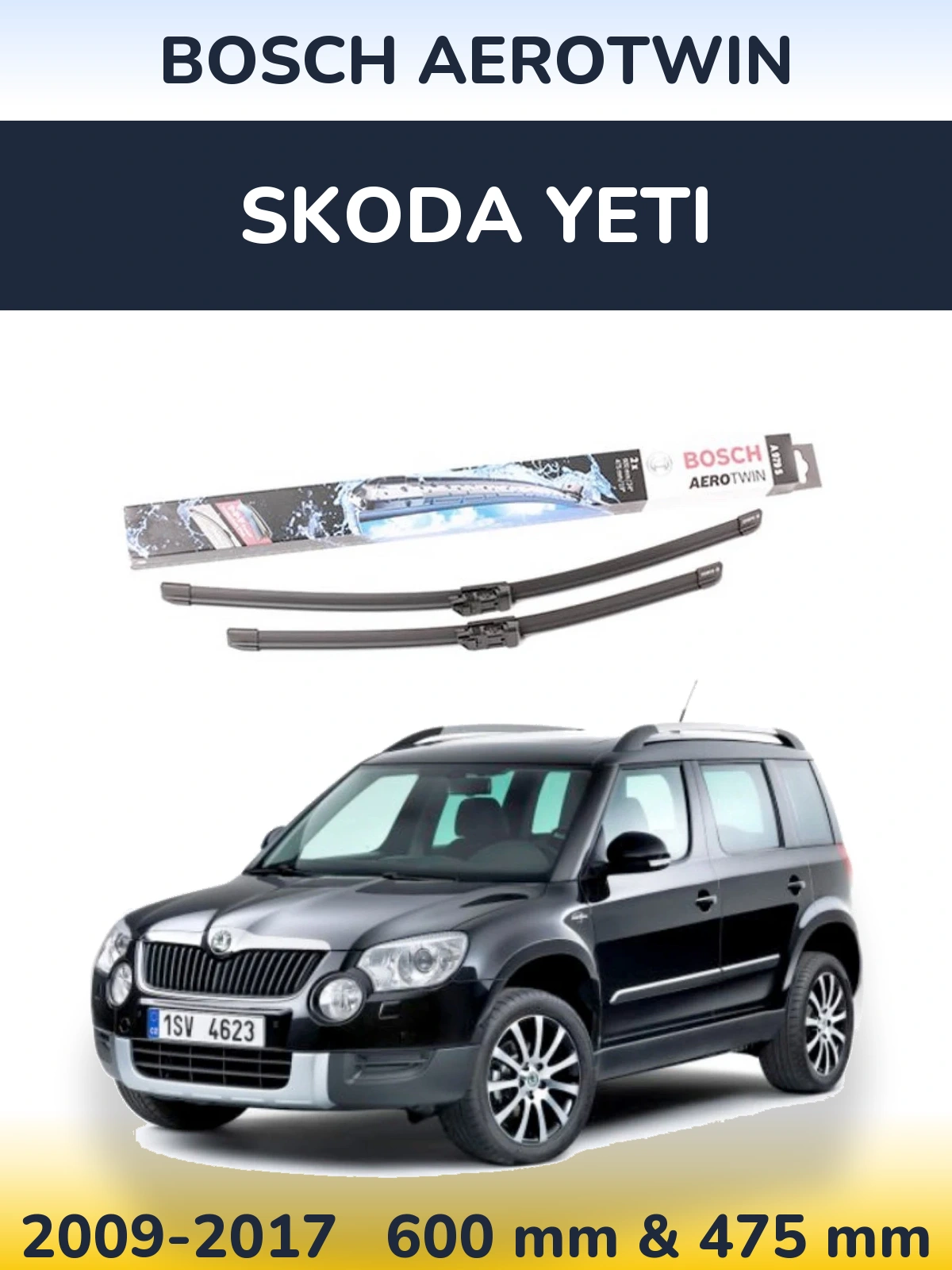 Front wiper blade set BOSCH AeroTwin 600 & 475 mm for Skoda Yeti 2009-2017