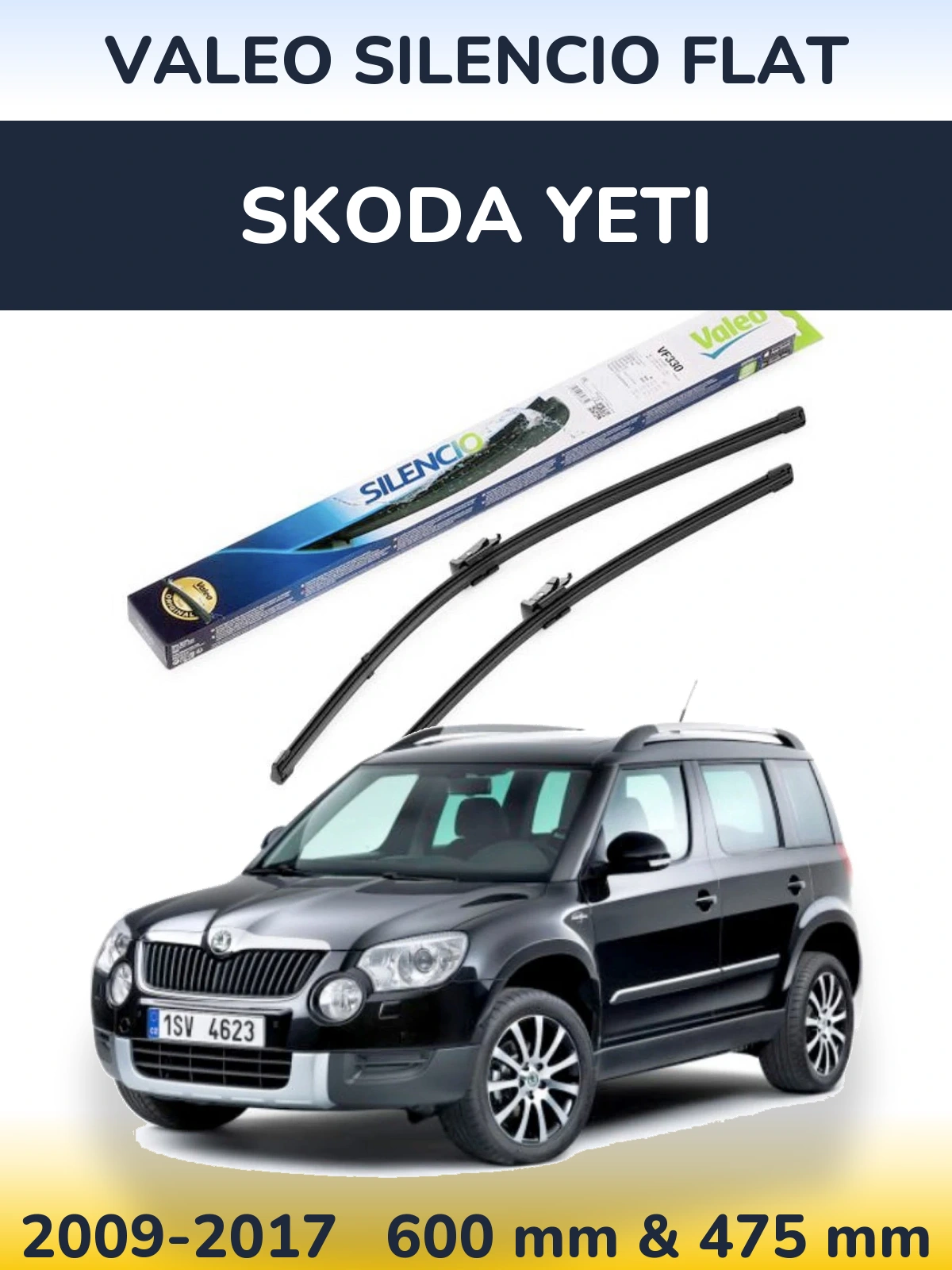 Комплект передніх щіток Valeo Silencio Flat 600 & 475 мм для Skoda Yeti 2009-2017