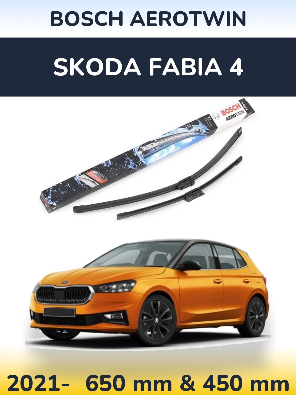 Front wiper blade set BOSCH AeroTwin 650 & 450 mm for Skoda Fabia 4 2021-2026