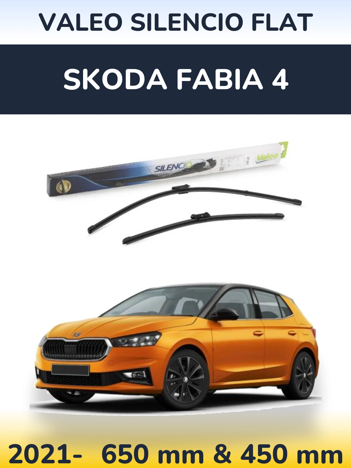 Front wiper blade set Valeo Silencio Flat 650 & 450 мм for Skoda Fabia 4 2021-2026